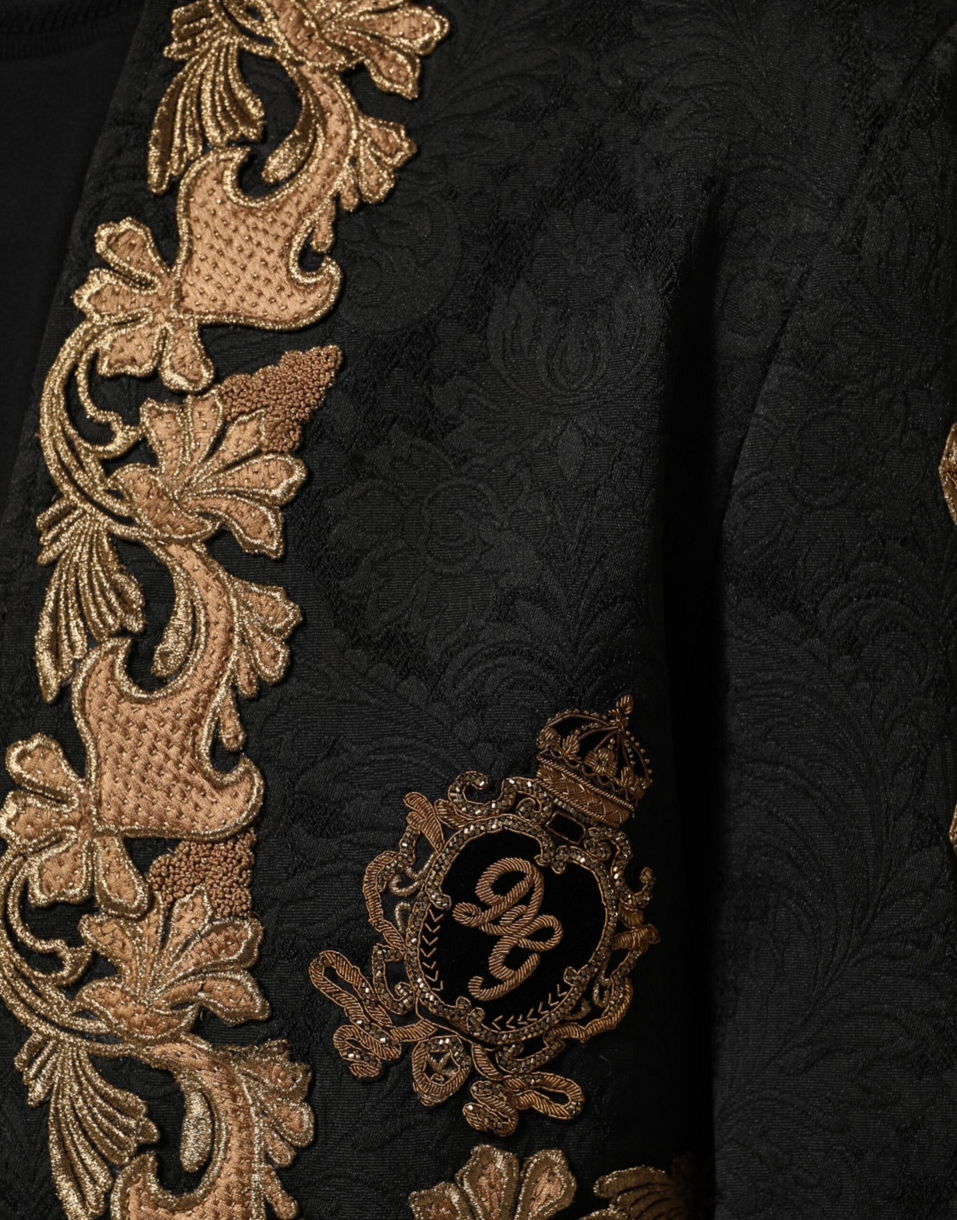 Dolce & Gabbana Black Brocade Embroidery Men's Coat Jacket