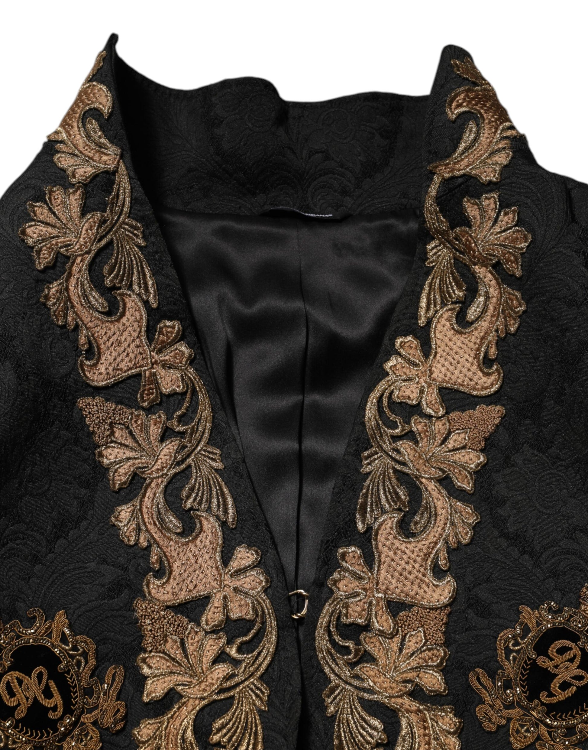 Dolce & Gabbana Black Brocade Embroidery Men's Coat Jacket