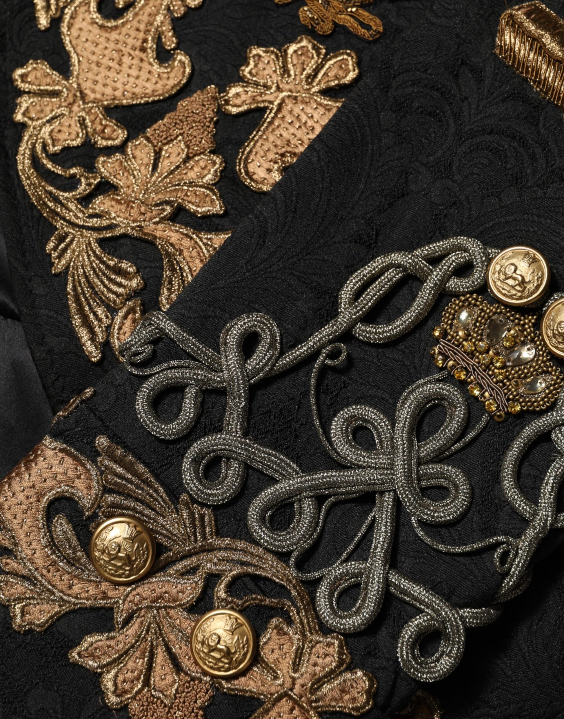 Dolce & Gabbana Black Brocade Embroidery Men's Coat Jacket