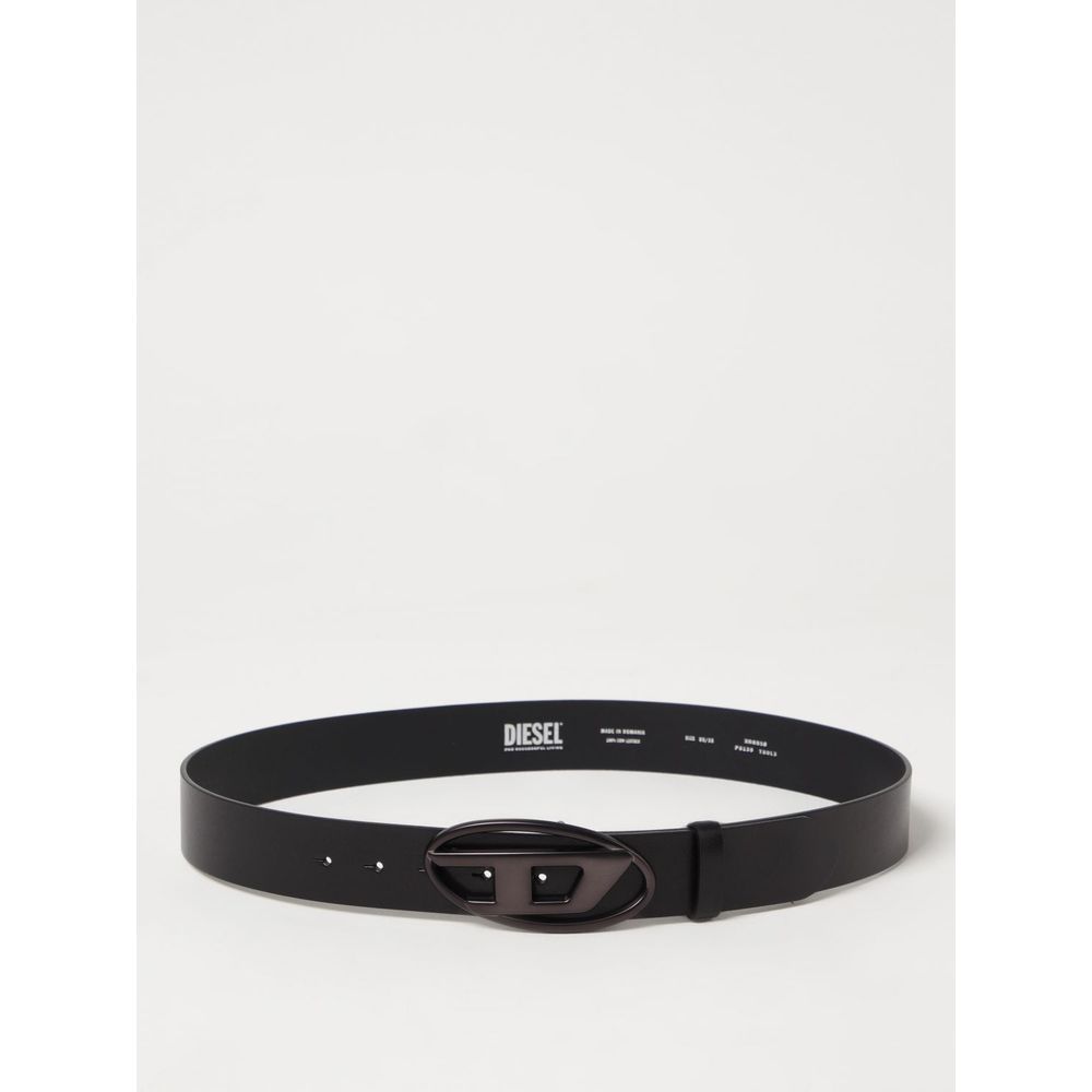 Diesel Black Leather Belt with Metallic Buckle