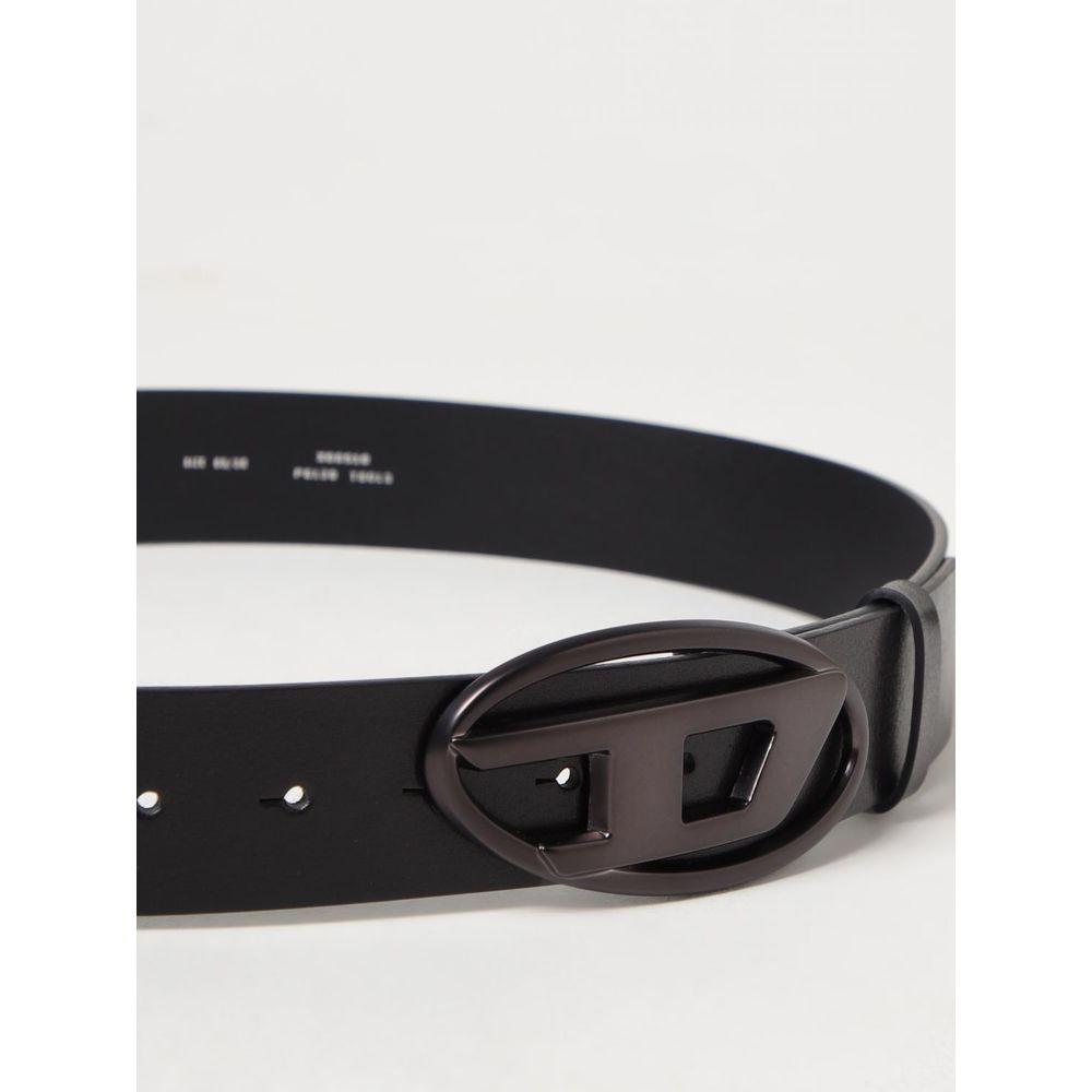 Diesel Black Leather Belt with Metallic Buckle