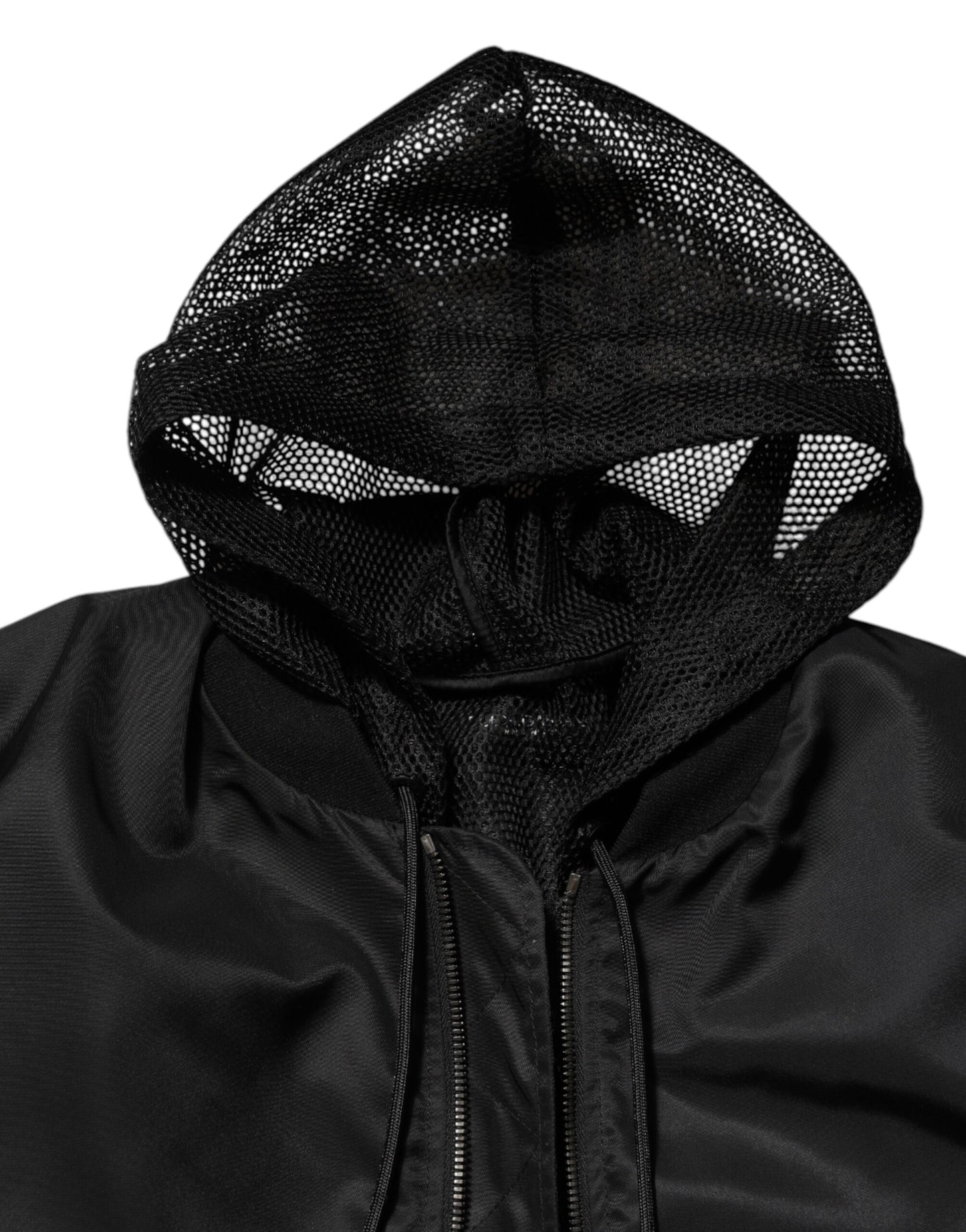 Dolce & Gabbana Black Nylon Hooded Full Zip Bomber Jacket for Men