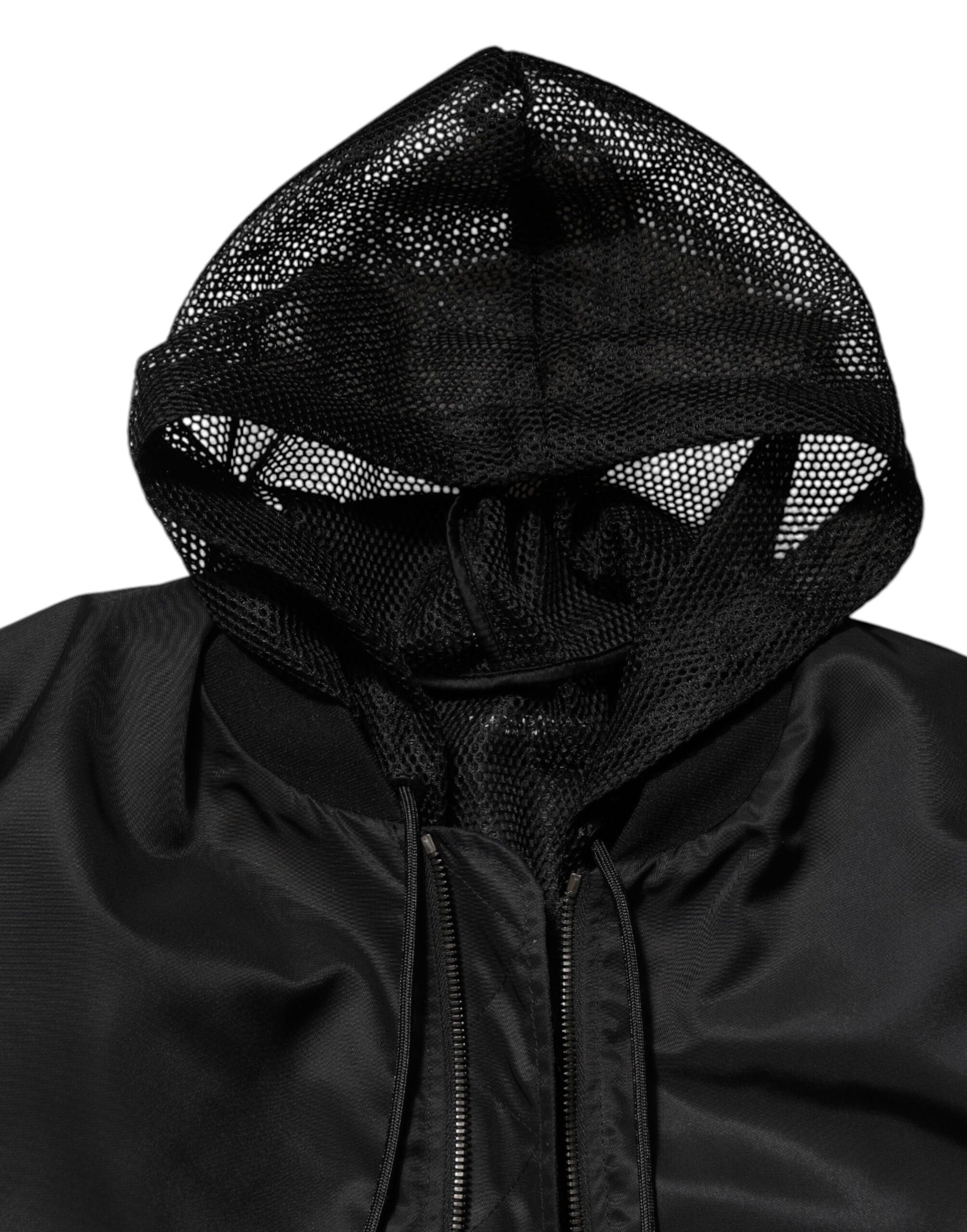 Dolce & Gabbana Black Nylon Hooded Full Zip Bomber Jacket for Men