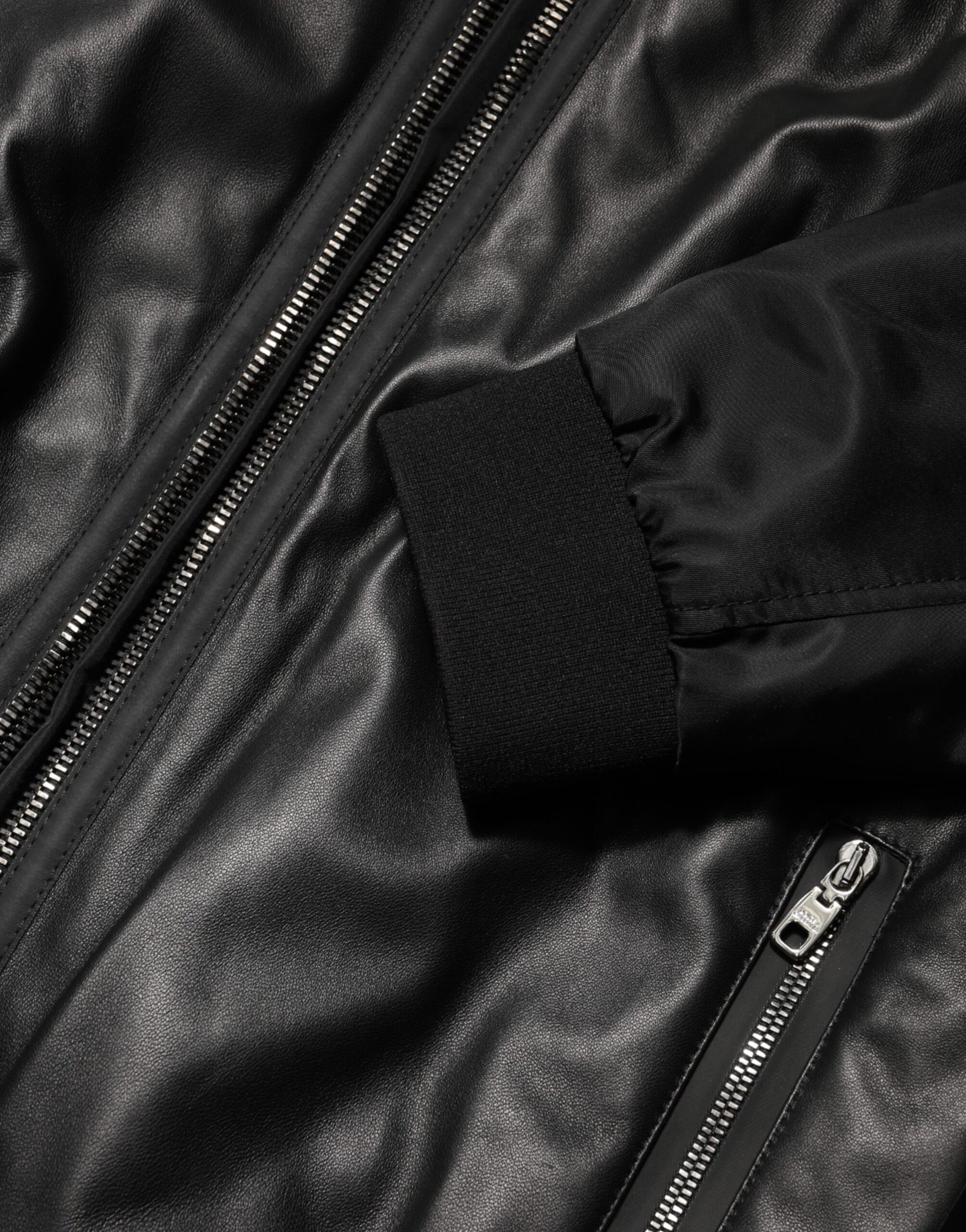 Dolce & Gabbana Black Leather Nylon Full-Zip Blouson Jacket
