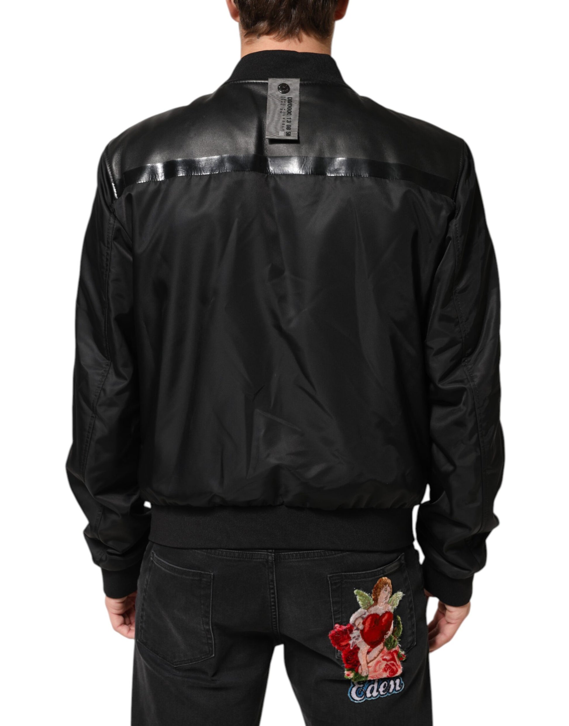 Dolce & Gabbana Black Leather Nylon Full-Zip Blouson Jacket