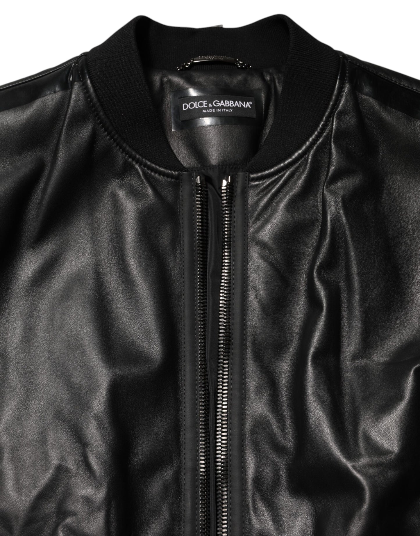 Dolce & Gabbana Black Leather Nylon Full-Zip Blouson Jacket