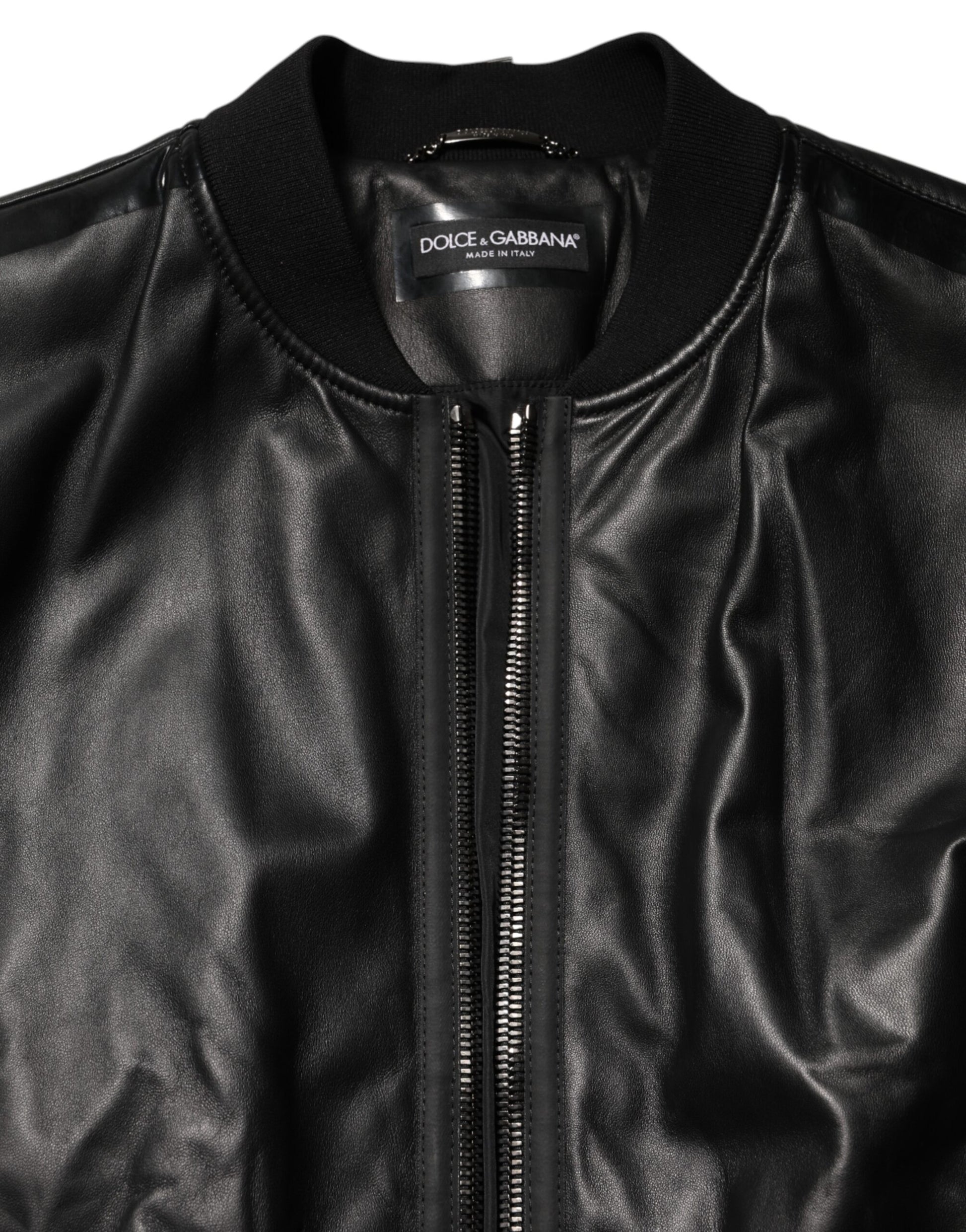 Dolce & Gabbana Black Leather Nylon Full-Zip Blouson Jacket