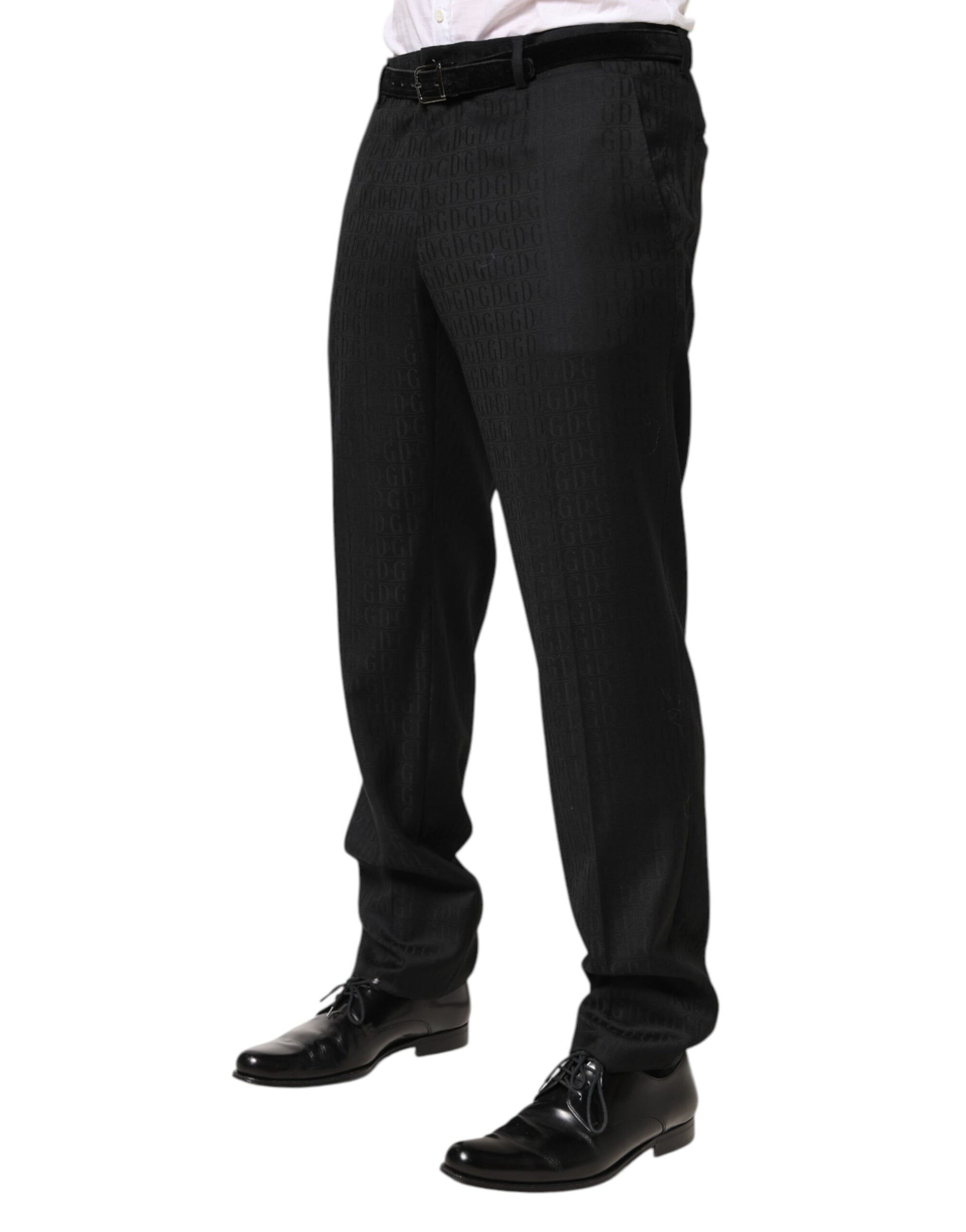 Dolce & Gabbana Black Wool Mid Waist Dress Trousers for Men