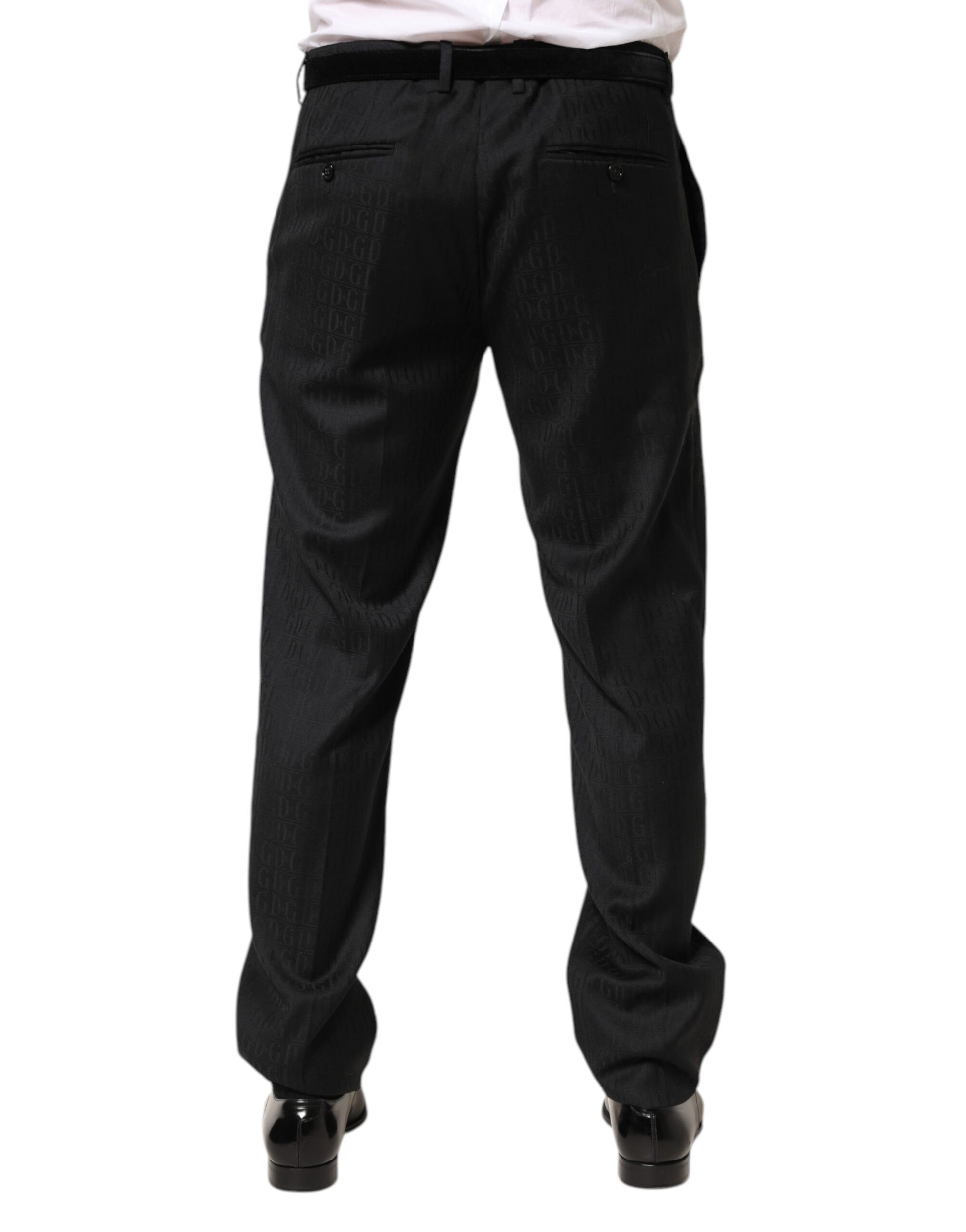 Dolce & Gabbana Black Wool Mid Waist Dress Trousers for Men