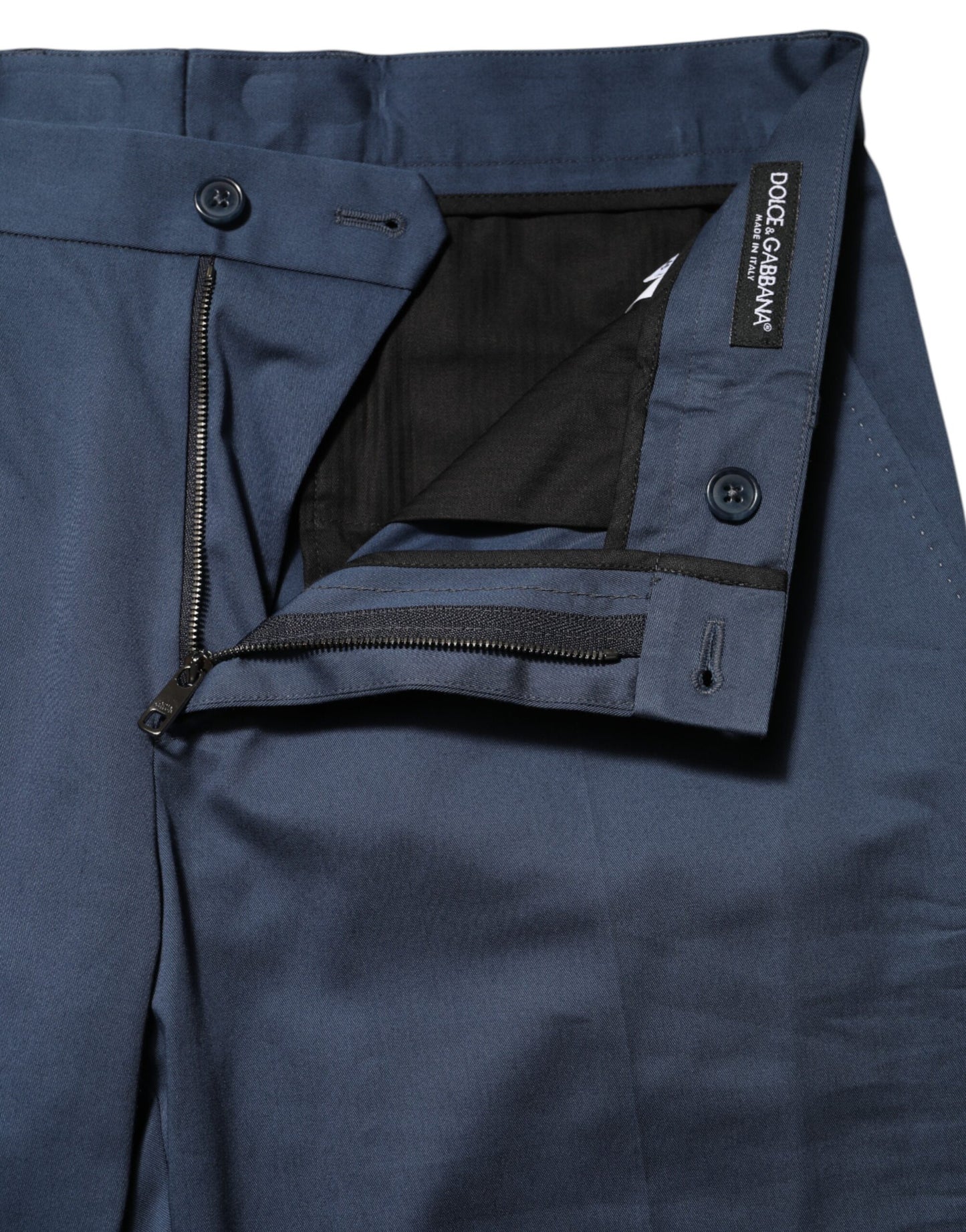 Dolce & Gabbana Blue Cotton Mid Waist Dress Trouser Pants