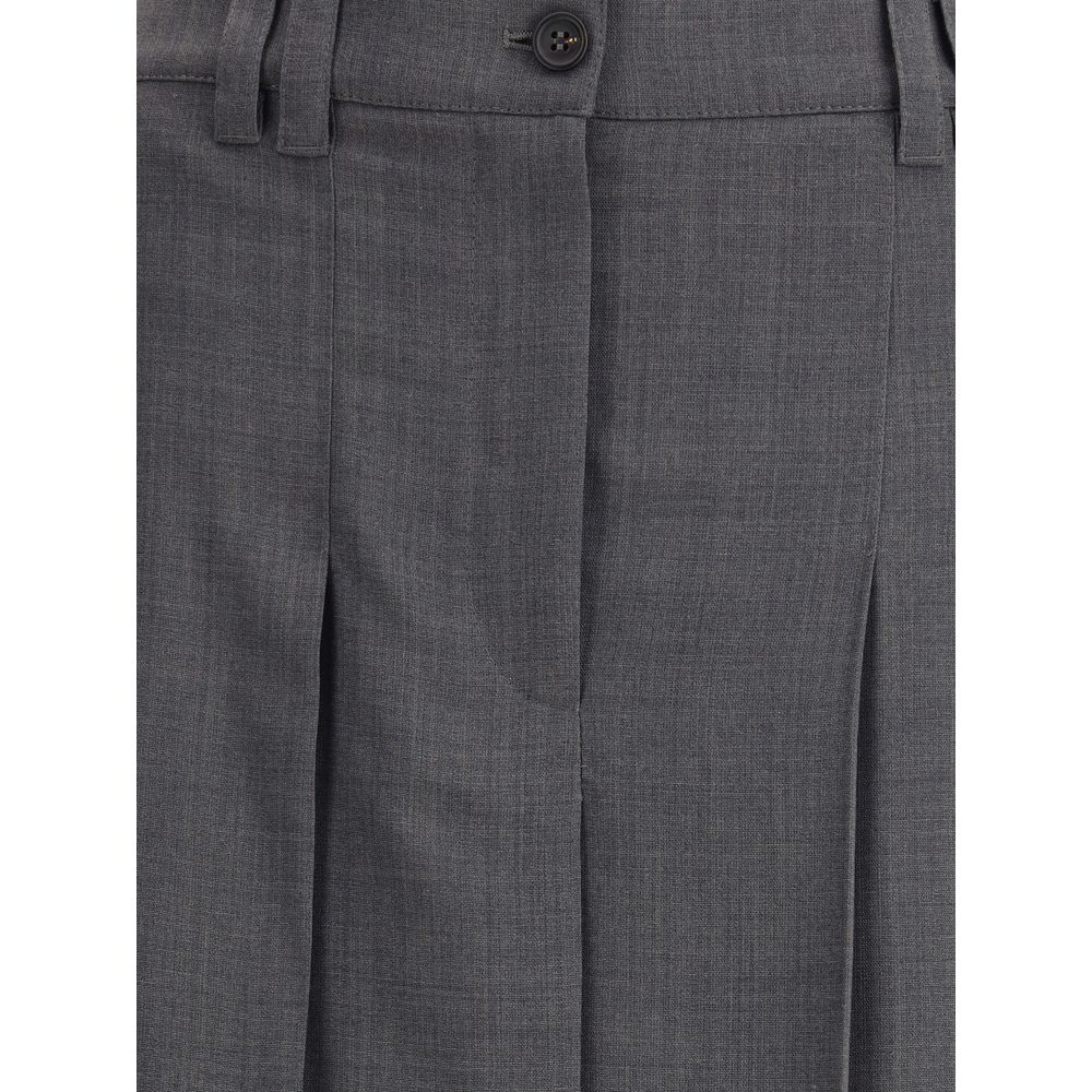Brunello Cucinelli Pleated Long Skirt in Virgin Wool Techno Gauze