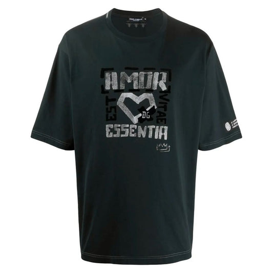 Dolce & Gabbana Black Cotton Amor T-Shirt for Men