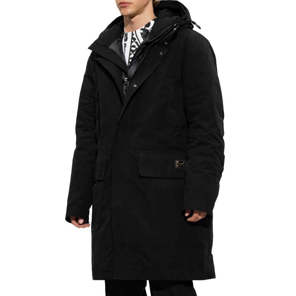 Dolce & Gabbana Black Cotton Parka with Detachable Down Jacket