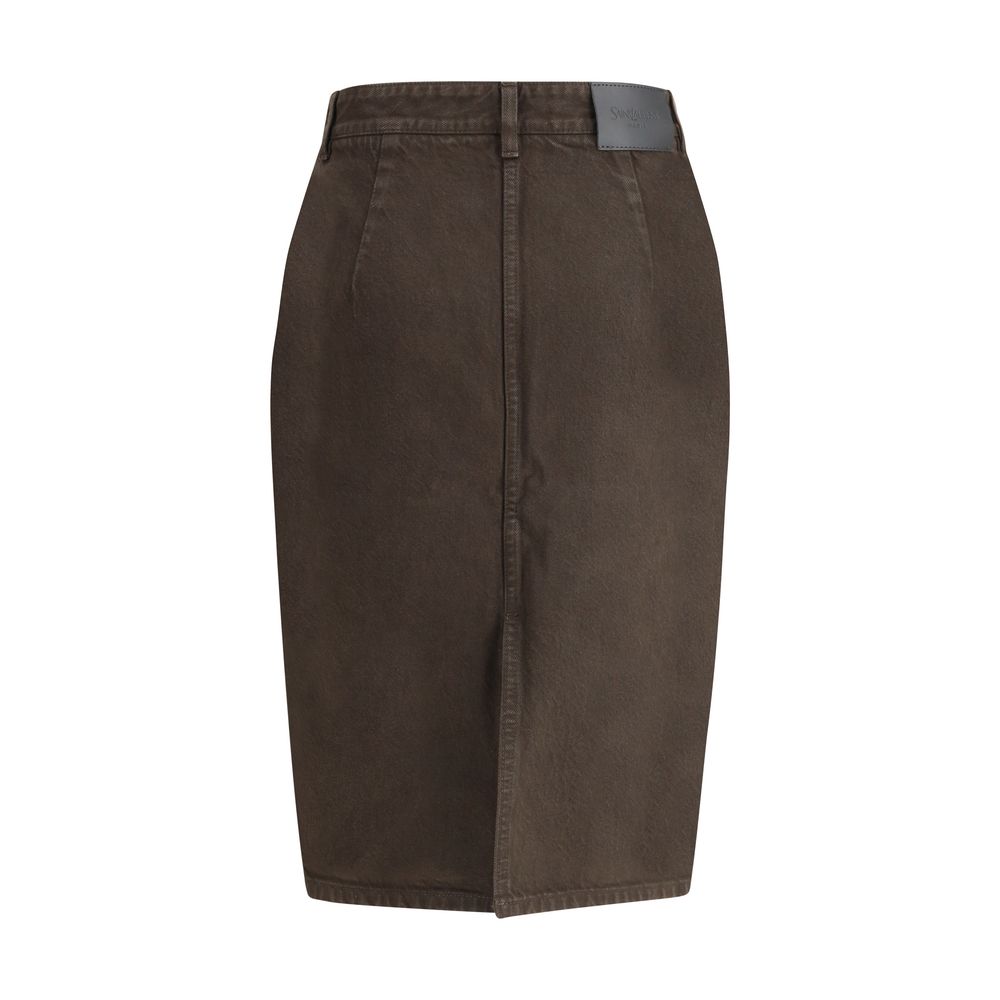 Saint Laurent Brown Denim Pencil Skirt