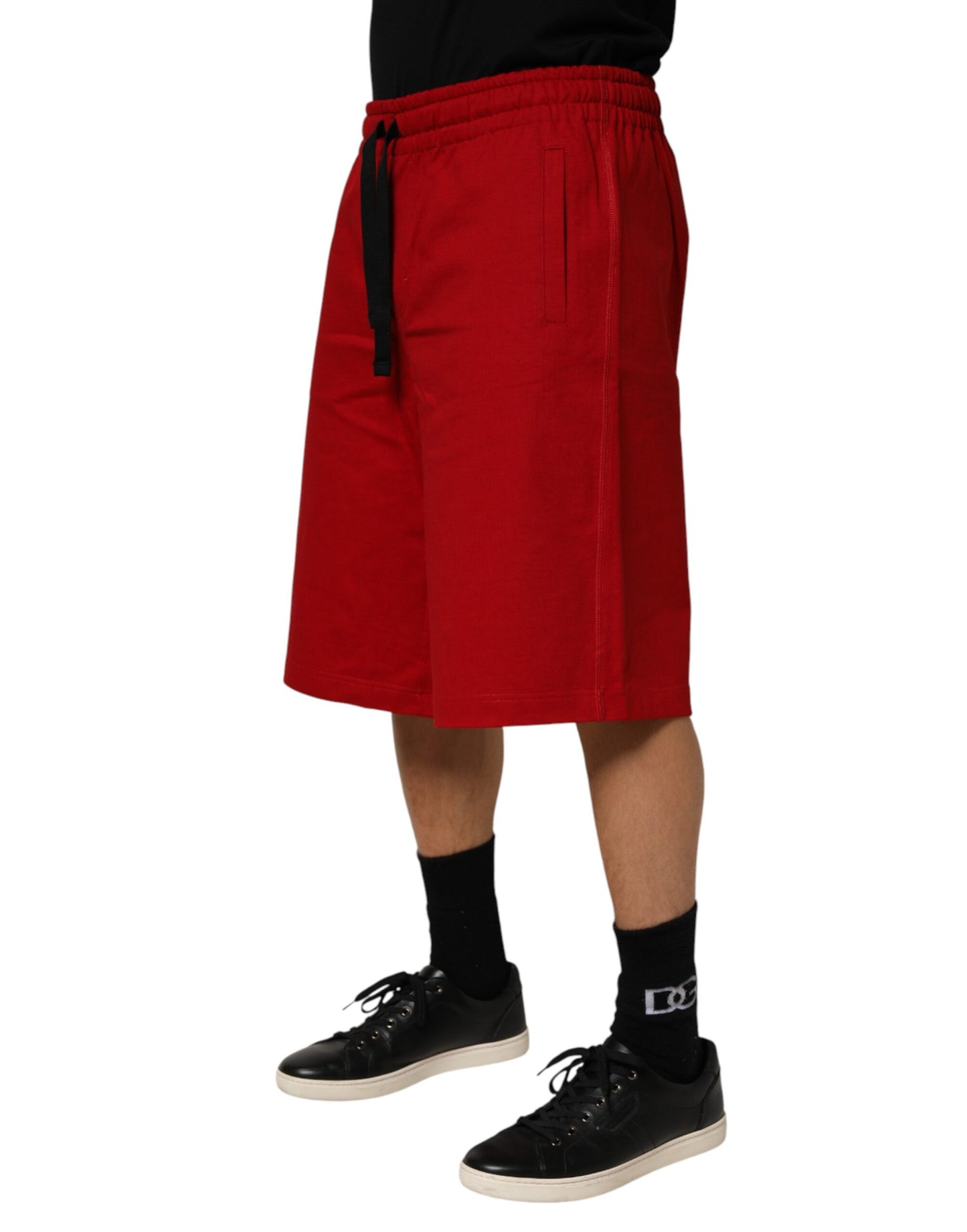 Dolce & Gabbana Red Cotton Mid-Waist Drawstring Bermuda Pants