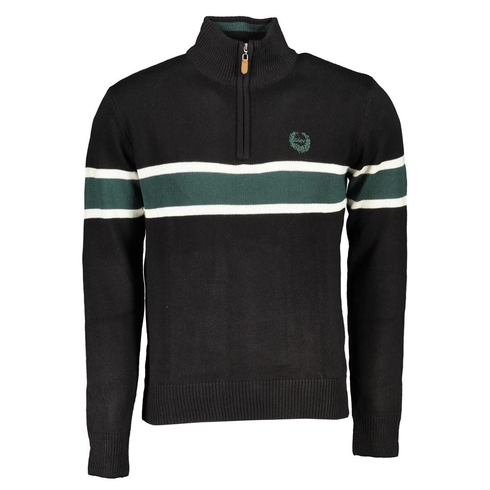 Gianmarco Venturi Black Cotton Sweater with Half Zip