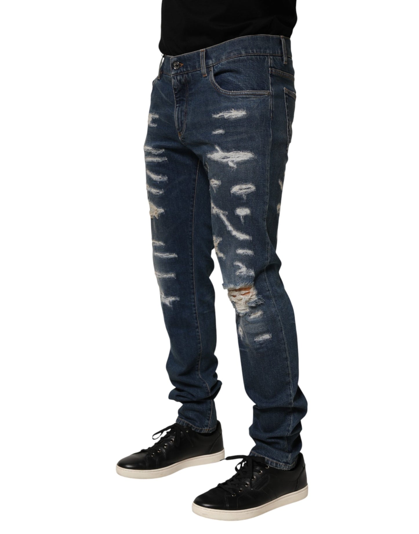 Dolce & Gabbana Blue Tattered Cotton Skinny Jeans for Men