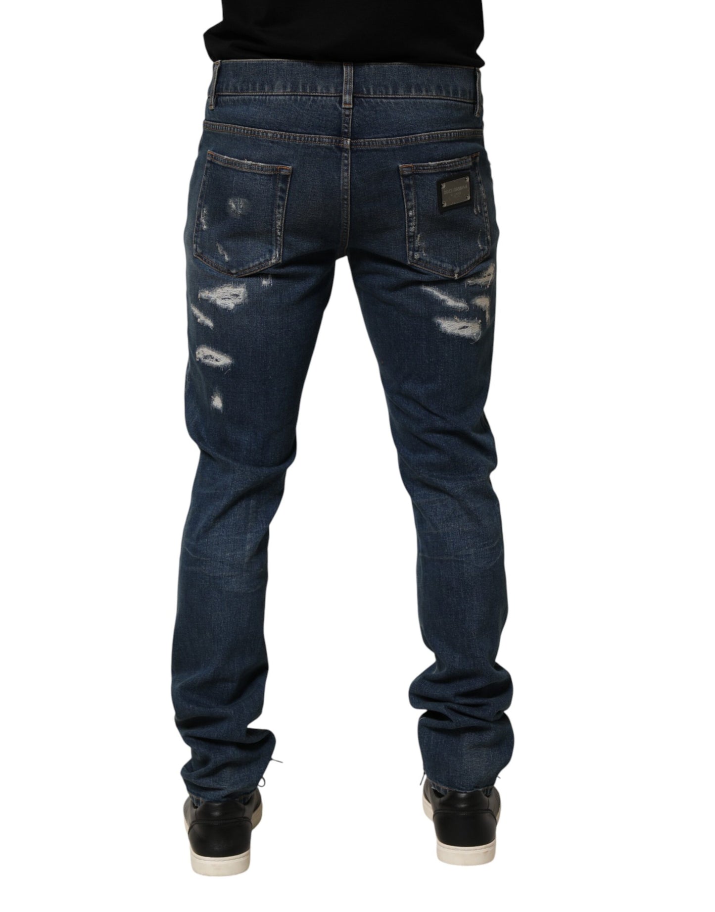 Dolce & Gabbana Blue Tattered Cotton Skinny Jeans for Men