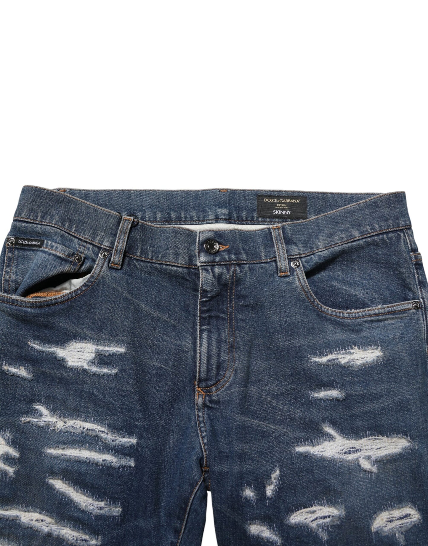 Dolce & Gabbana Blue Tattered Cotton Skinny Jeans for Men