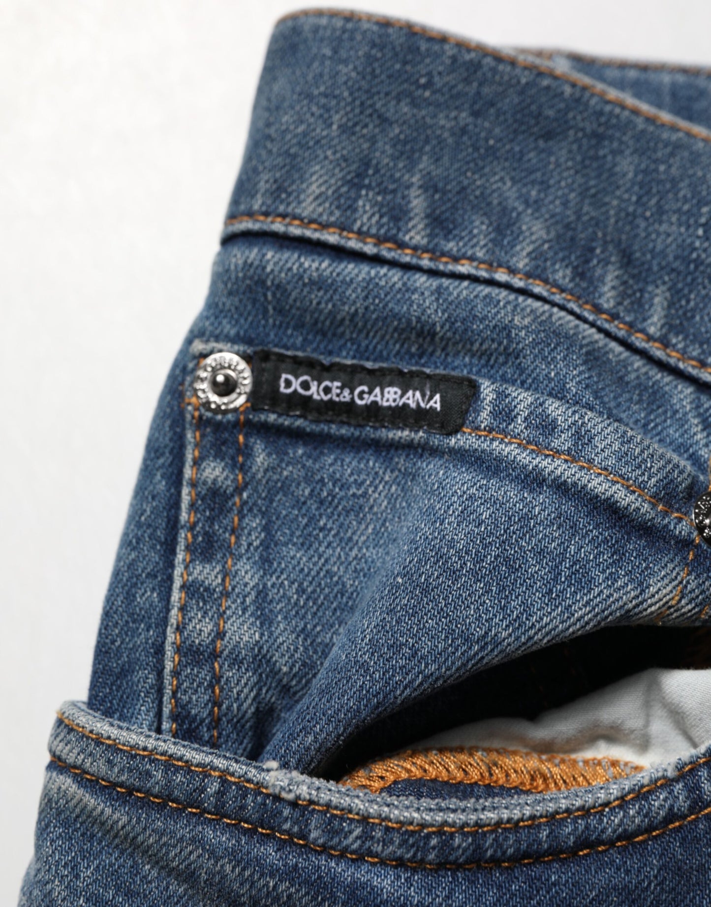 Dolce & Gabbana Blue Tattered Cotton Skinny Jeans for Men