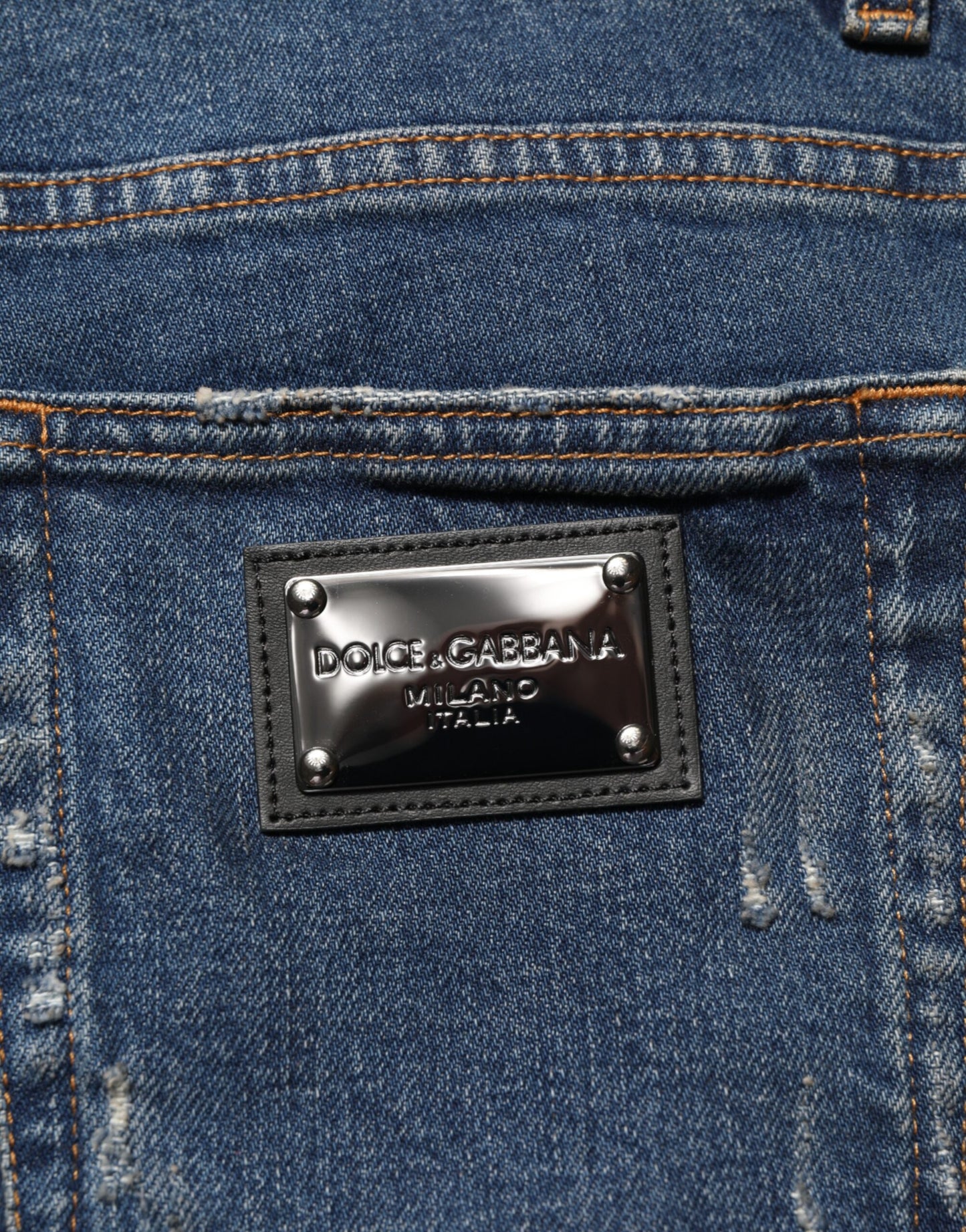 Dolce & Gabbana Blue Tattered Cotton Skinny Jeans for Men
