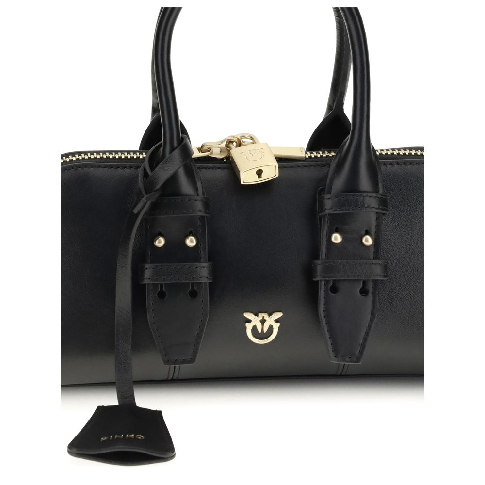PINKO Black Leather Escape Baguette Handbag