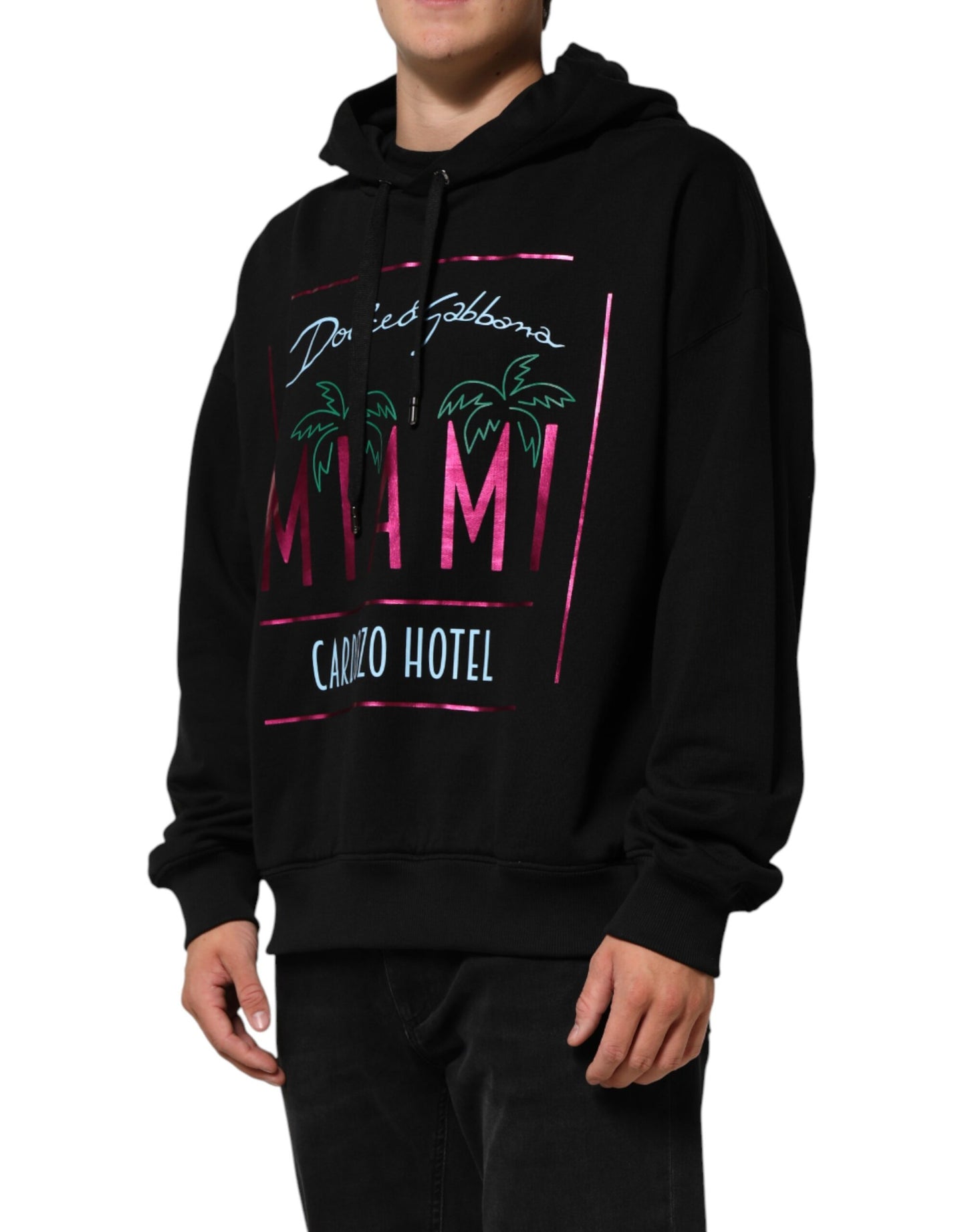 Dolce & Gabbana Black Printed Hooded Sweatshirt for Men