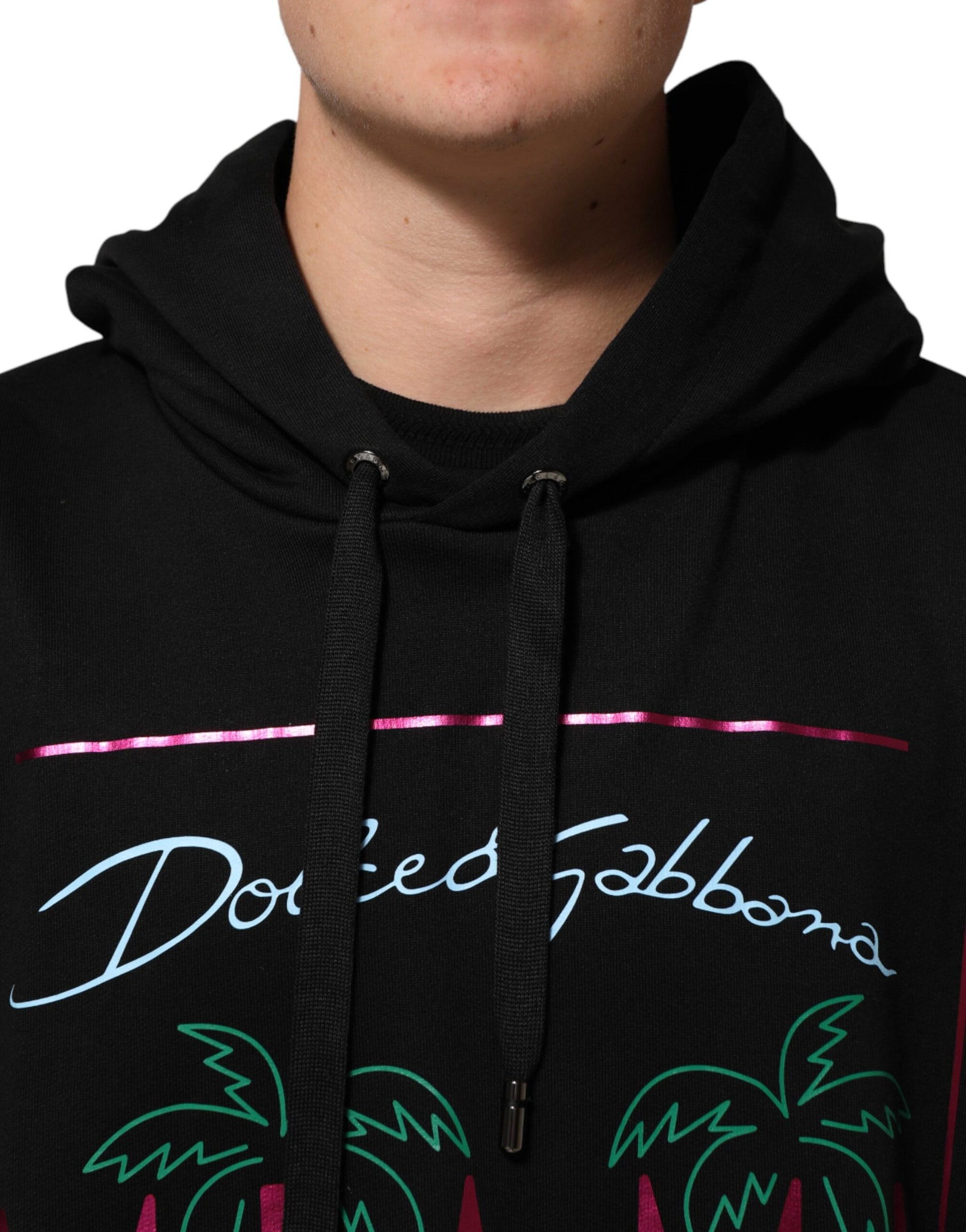 Dolce & Gabbana Black Printed Hooded Sweatshirt for Men