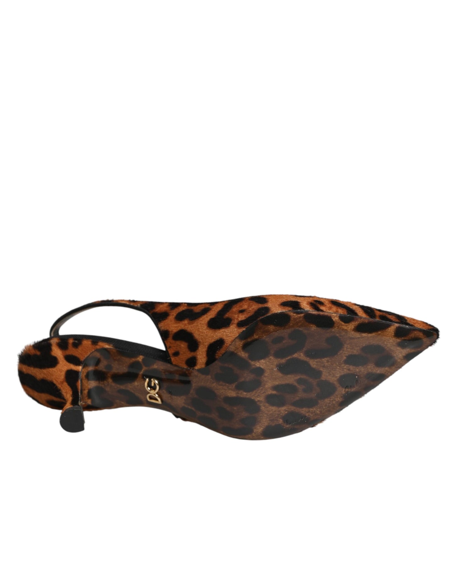 Dolce & Gabbana Brown Leopard Calfskin Fur Slingbacks