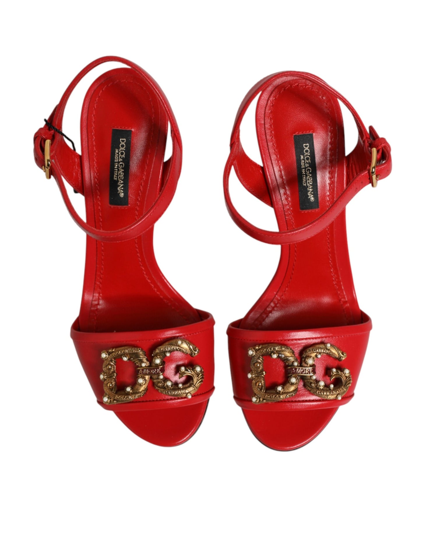 Dolce & Gabbana Red Leather DG AMORE Heels Sandals