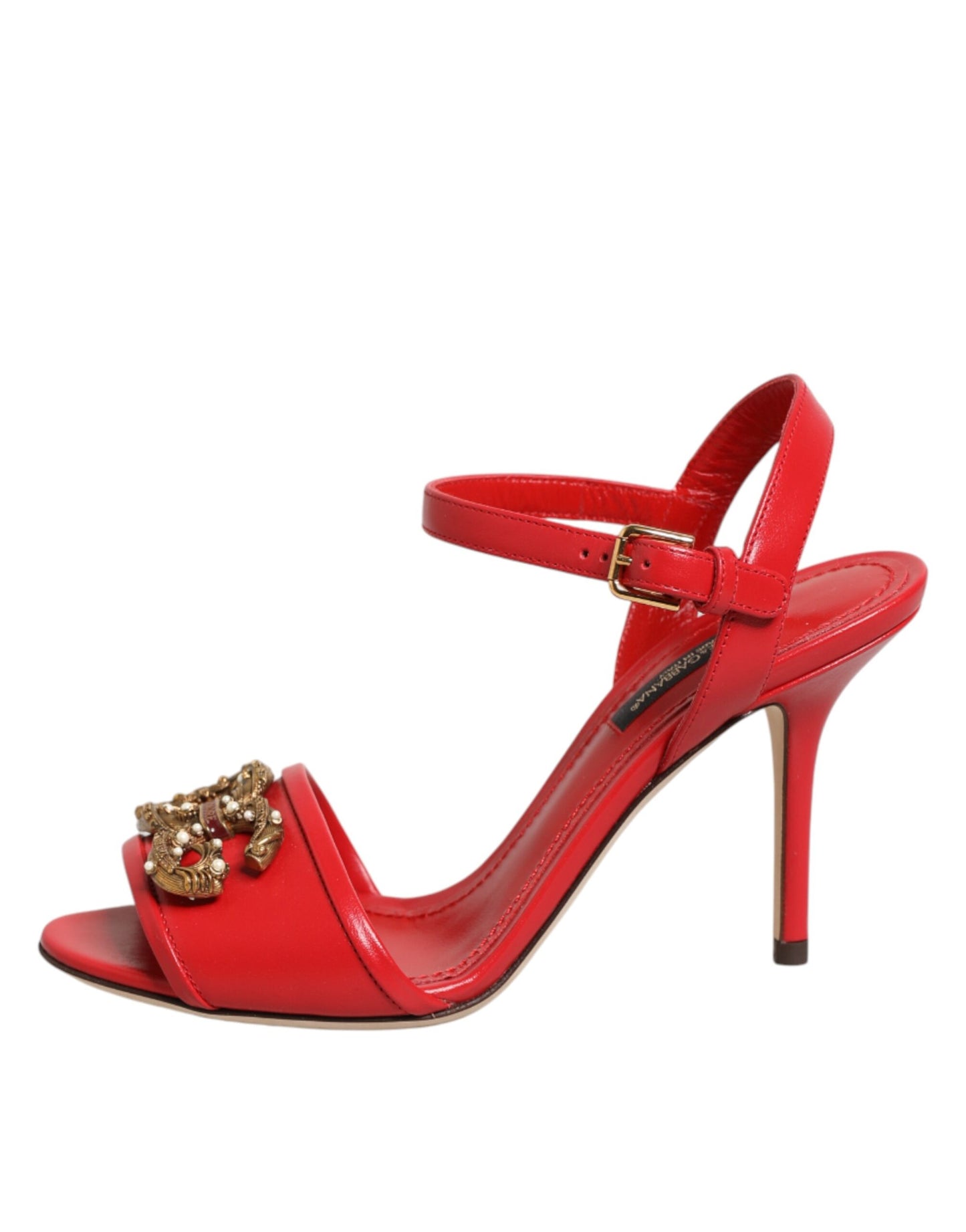Dolce & Gabbana Red Leather DG AMORE Heels Sandals