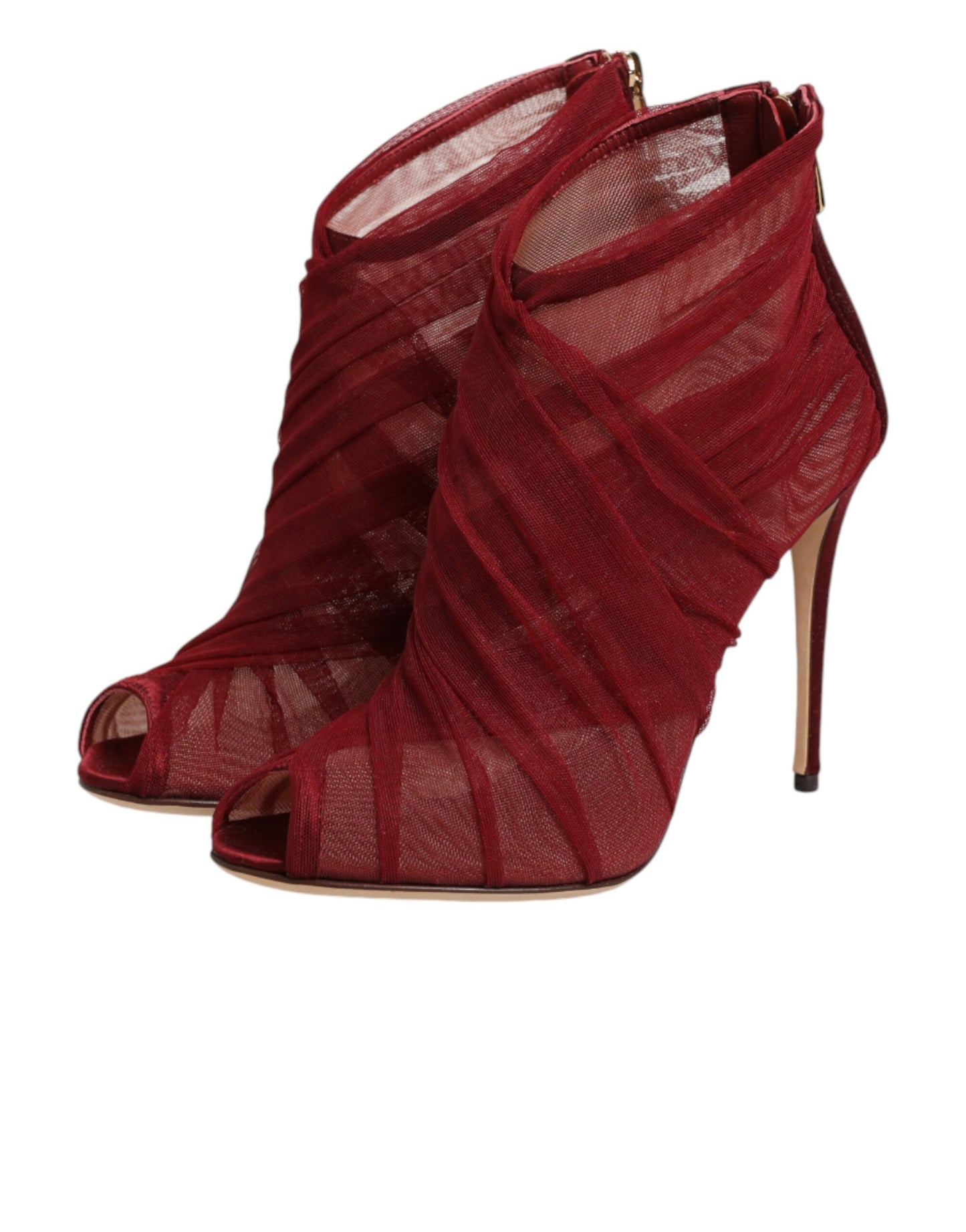 Dolce & Gabbana Red Tulle Ankle Boots Stiletto Heels