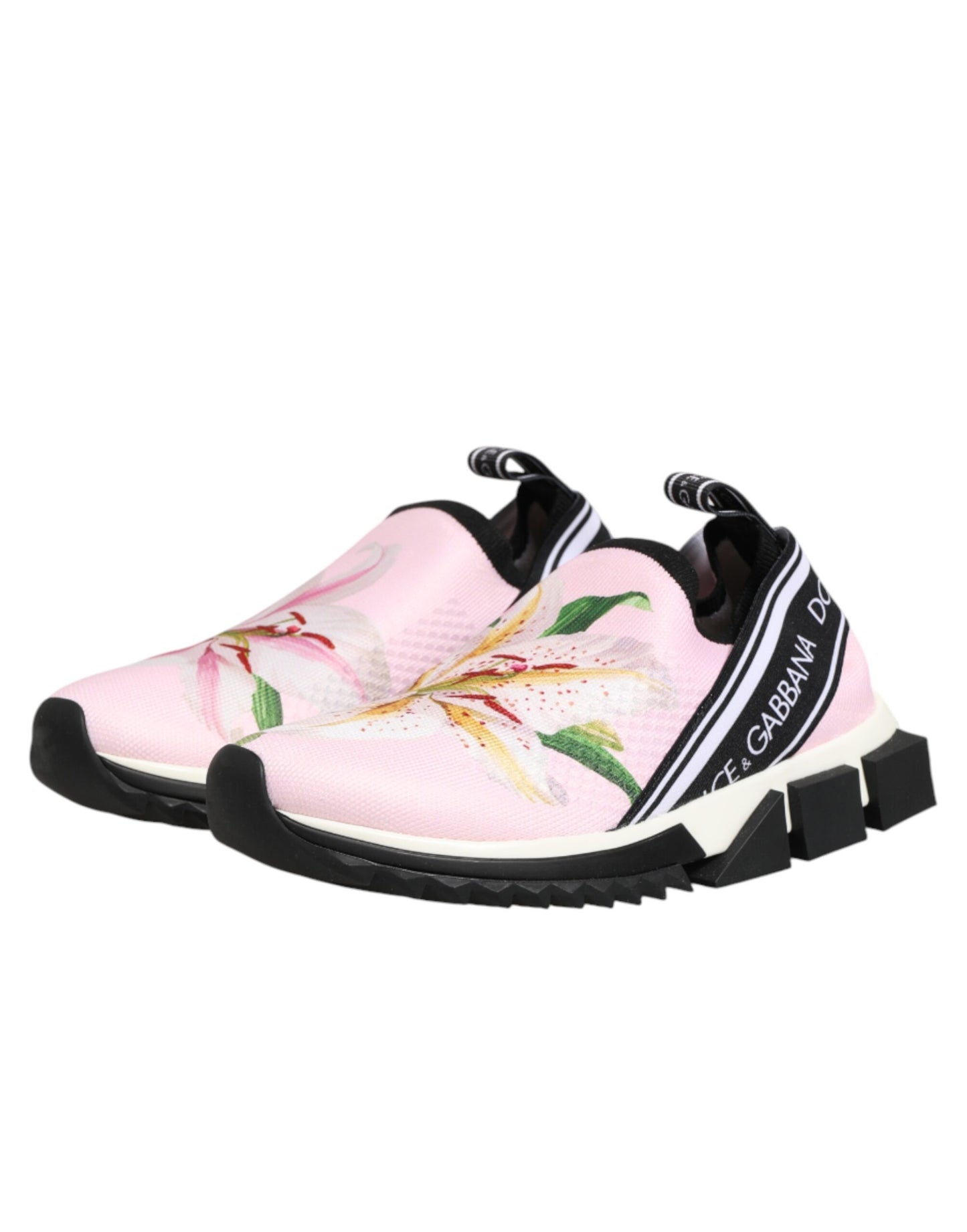Dolce & Gabbana Pink Floral Sorrento Low Top Sneakers
