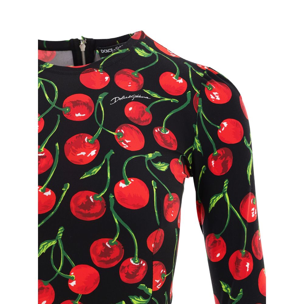 Dolce & Gabbana Cherry Print Stretch Fabric Mini Dress