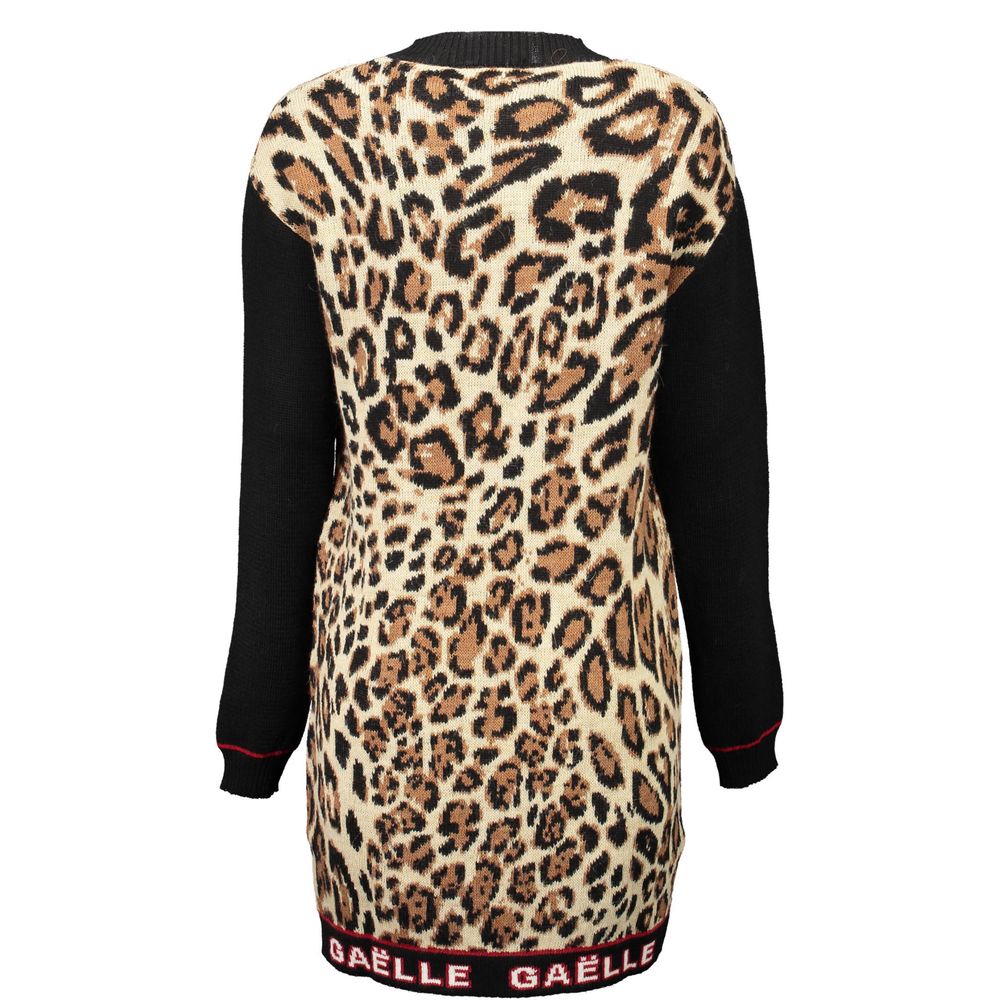 Gaelle Paris Leopard Wool Women's Long Sleeved Dress