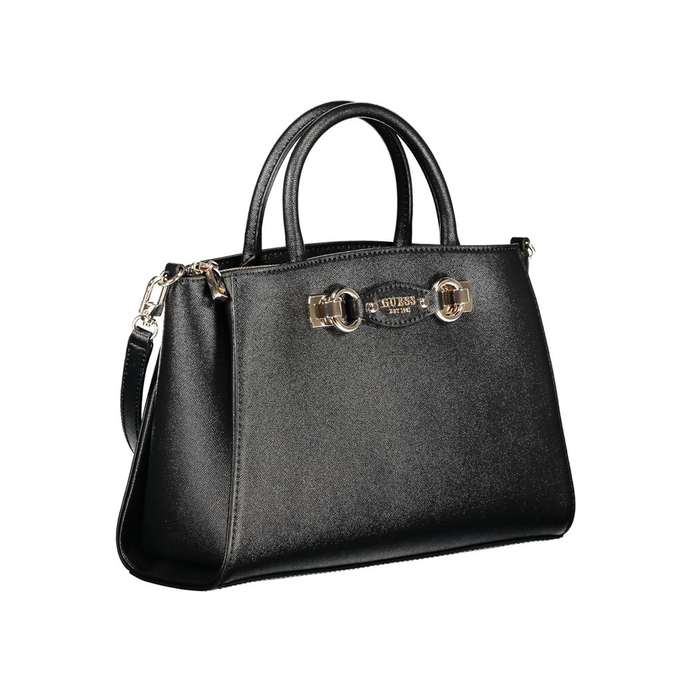Guess Jeans Black Mimina Handbag – Faux Leather, Versatile Carryall Design