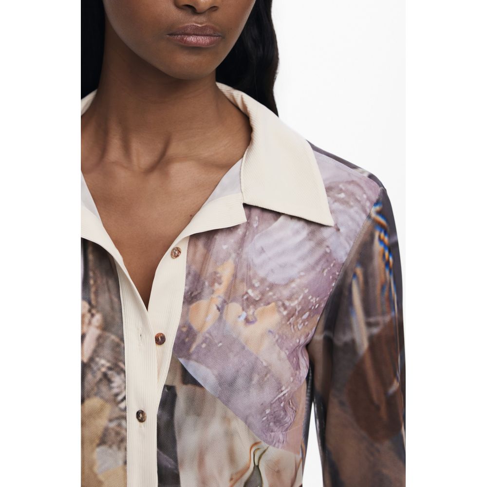 Desigual Beige Polyester Shirt - Eyre with Italian Collar