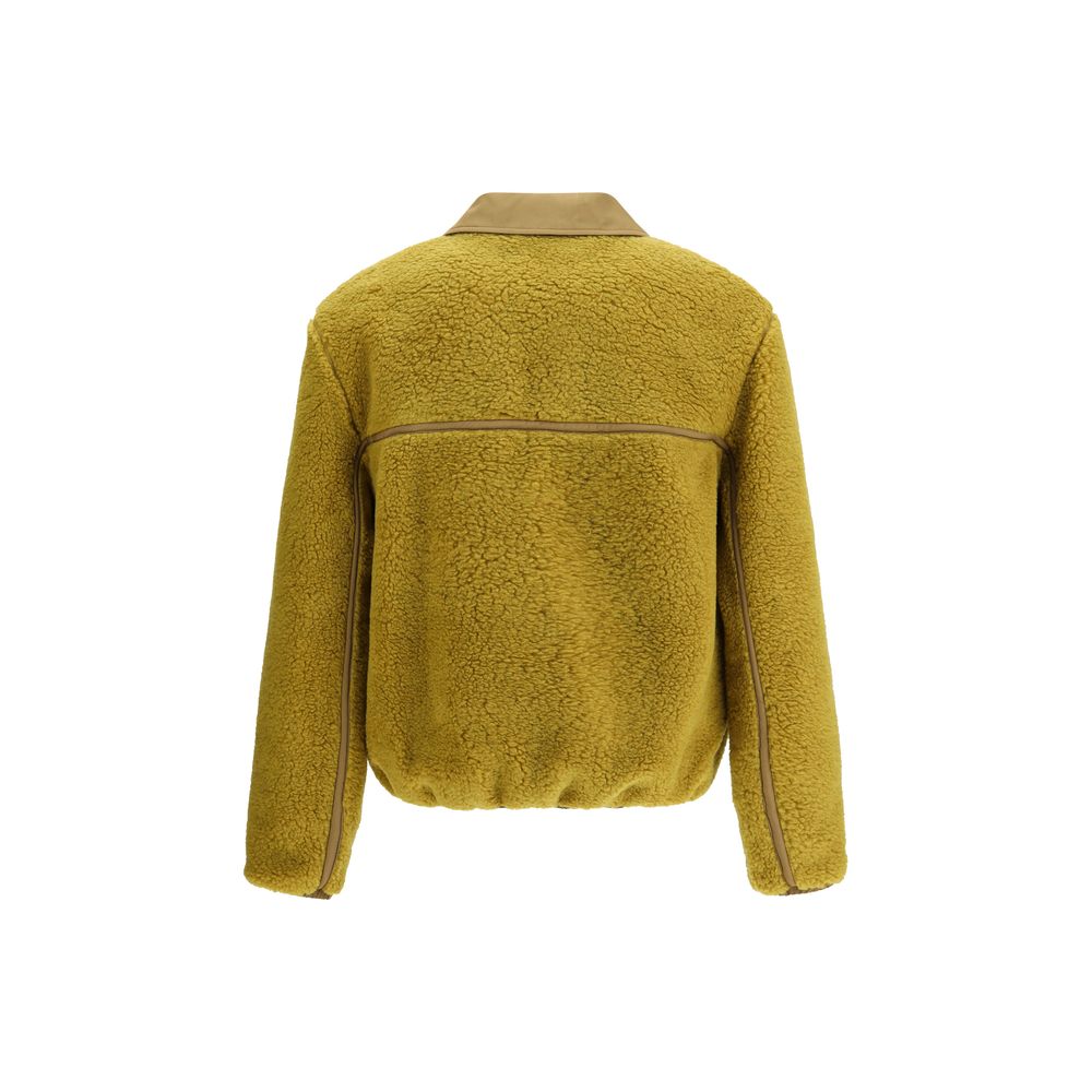 Ami Paris Shearling Bomber Jacket in Acid Green