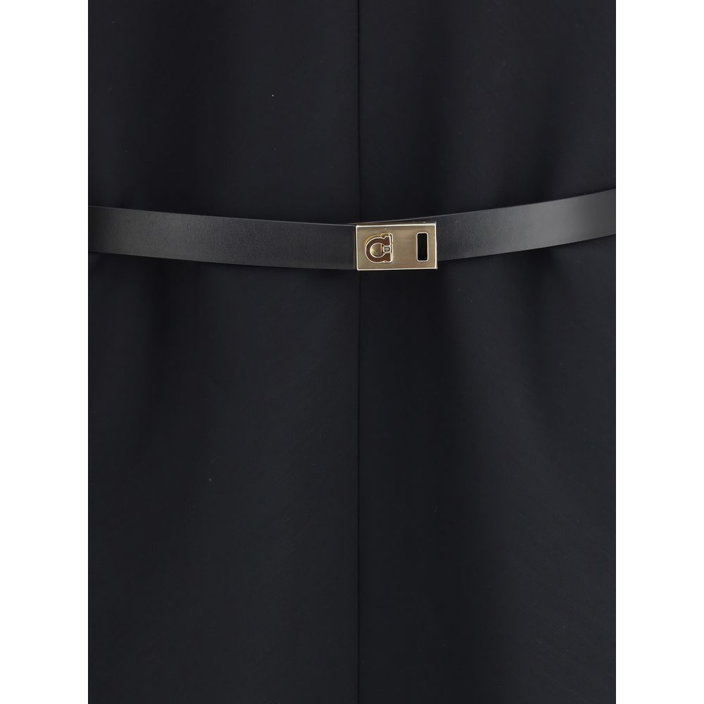 Ferragamo Belted Midi Dress with Billowing Front Panel
