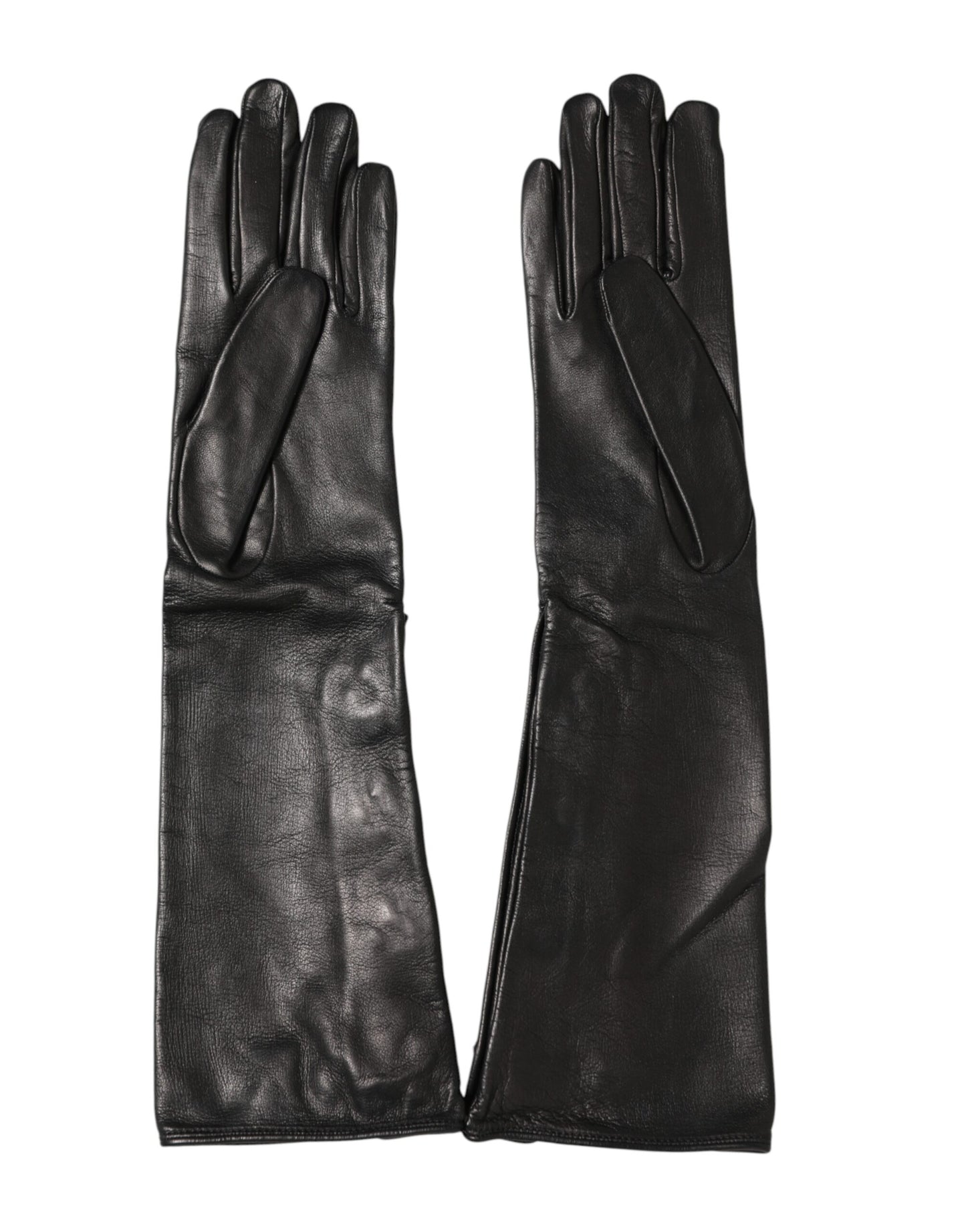 Dolce & Gabbana Black Leather Embellished Long Mitten Gloves