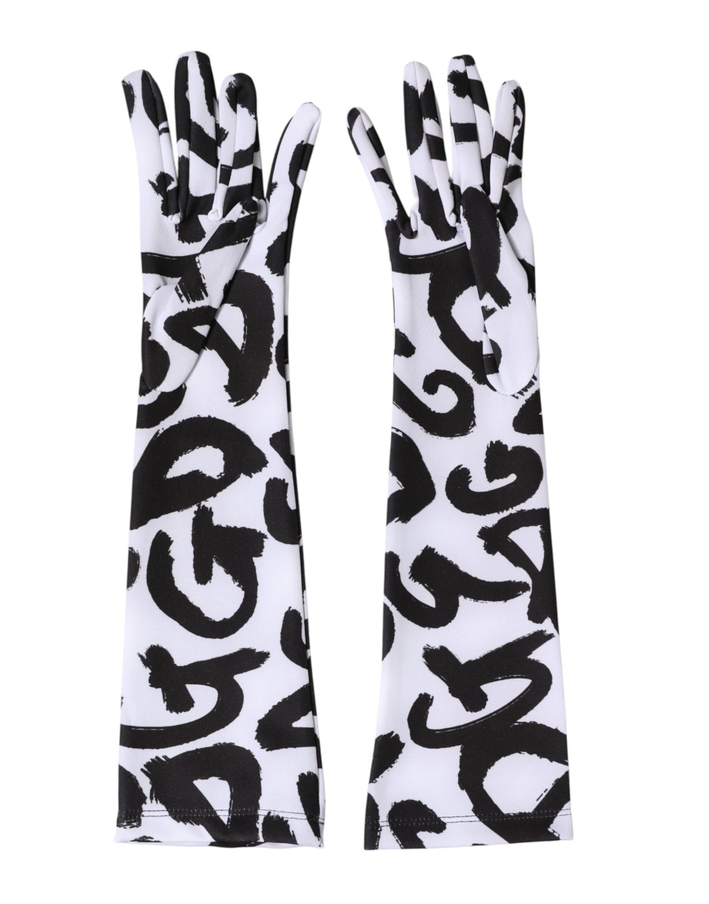 Dolce & Gabbana Black White DG Logo Elbow Length Mitten Gloves