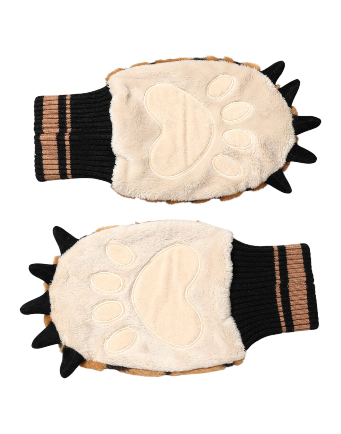 Dolce & Gabbana Brown Tiger Knitted Fur Wrist Mitten Gloves