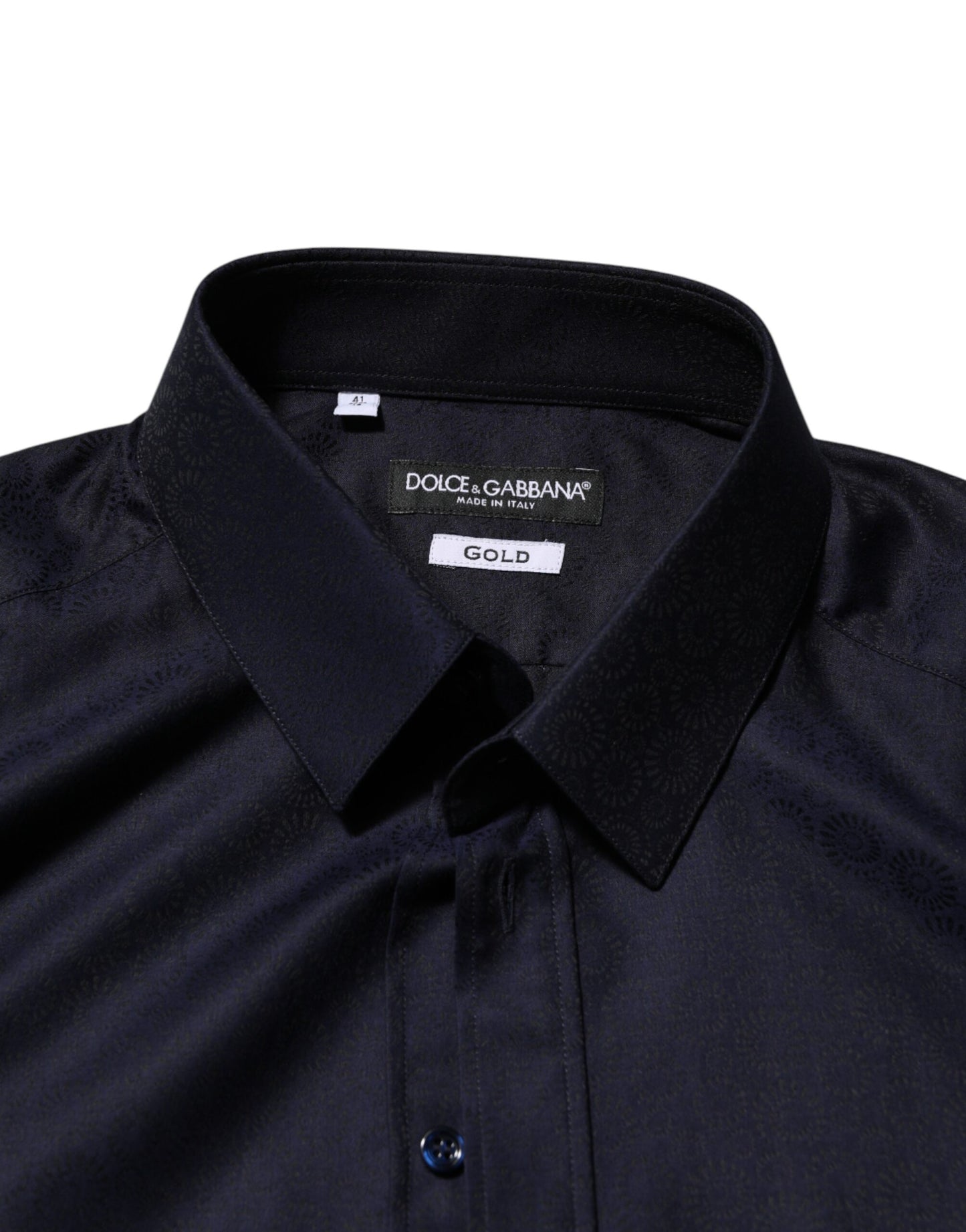 Dolce & Gabbana Gold Cotton Collared Long Sleeve Dress Shirt in Blue
