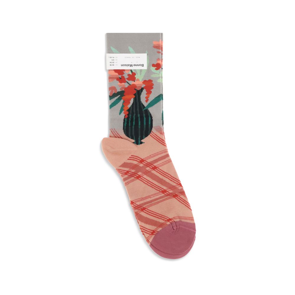 Bonne Maison Vase with Flowers Pattern Socks