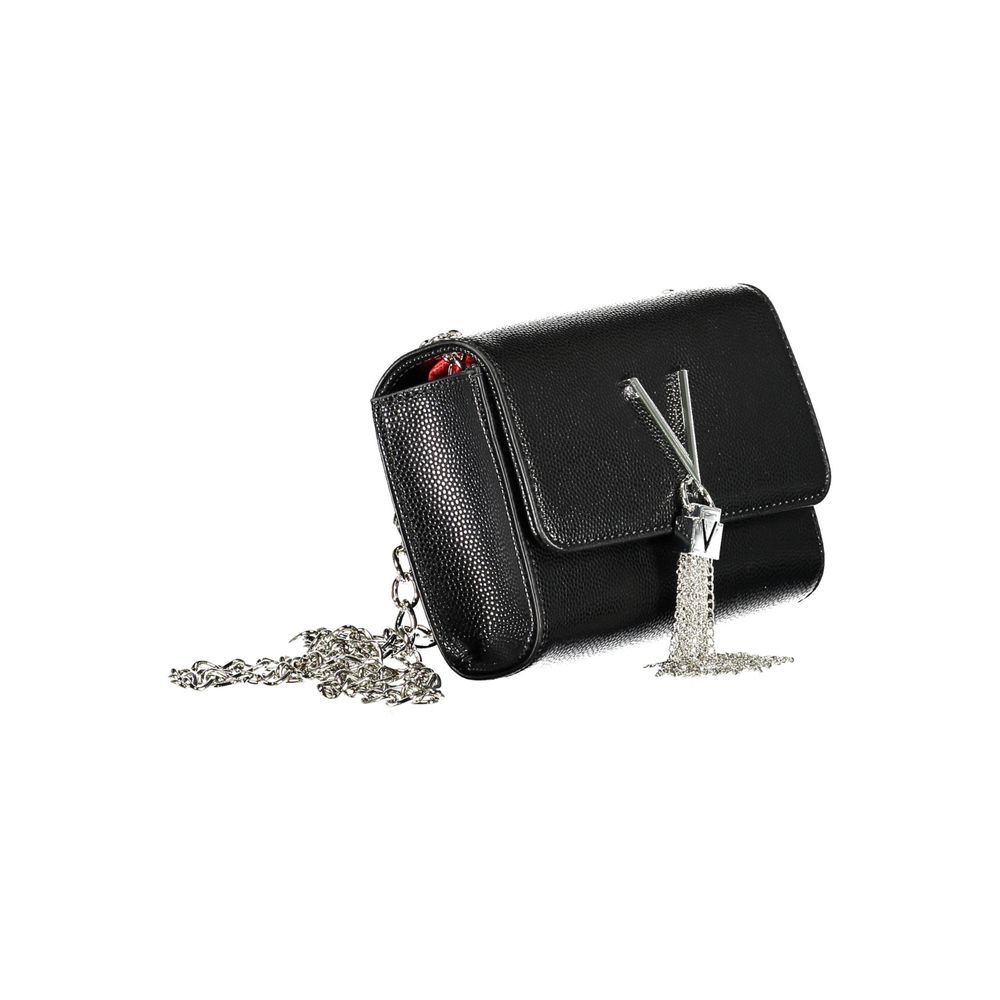 Mario Valentino Black Faux Leather Handbag with Chain Shoulder Strap