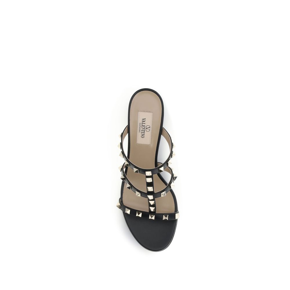 Valentino Garavani Black Calf Leather Bos Taurus Platform Rockstud Sandals