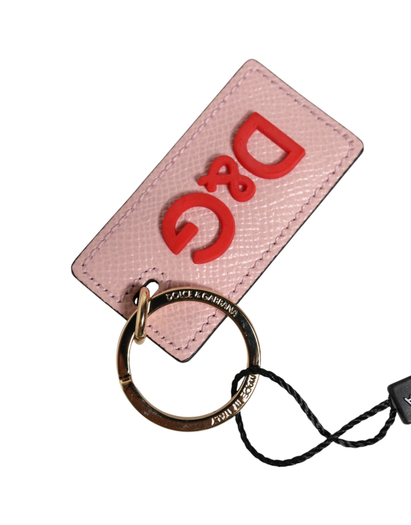 Dolce & Gabbana Pink Calf Leather DG Logo Metal Ring Keychain Keyring