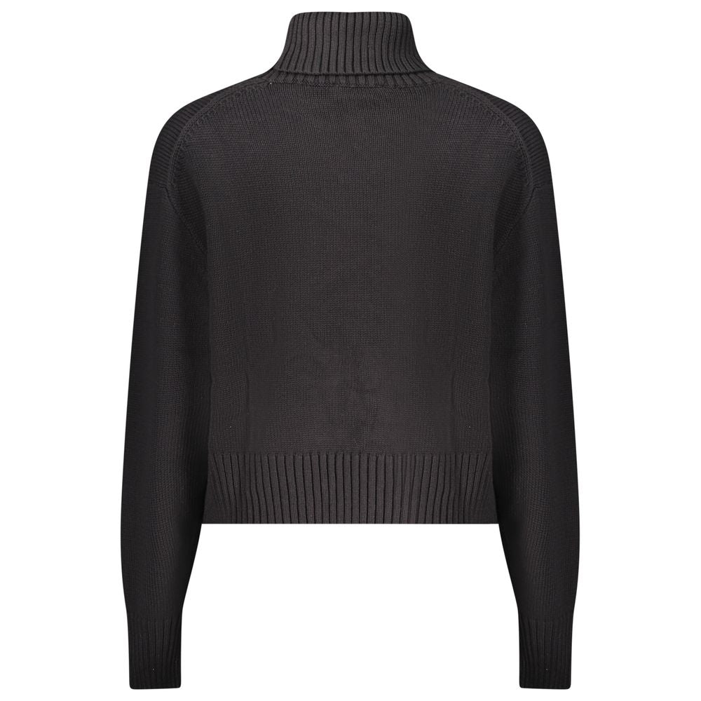 Calvin Klein Black Cotton Sweater - Long-Sleeved Turtleneck with Embroidery