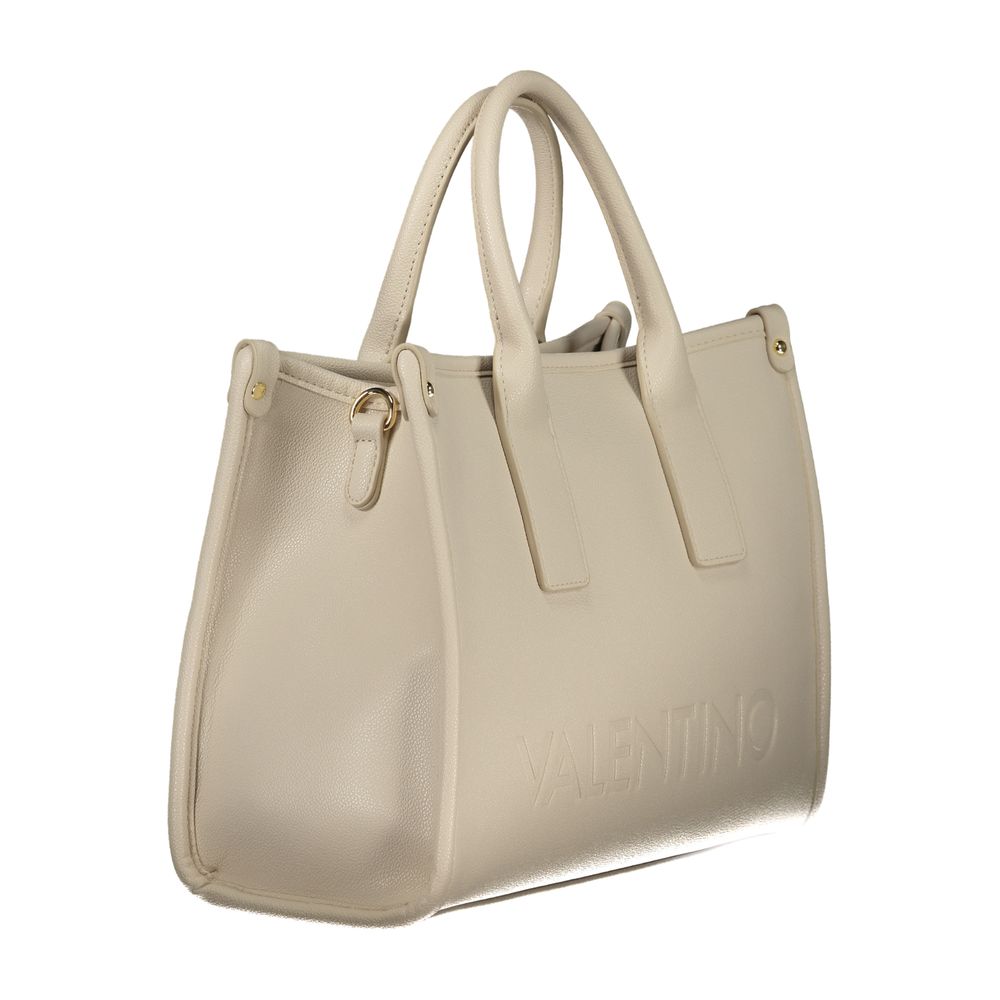 Mario Valentino Beige Leather-Finish Handbag with Adjustable Straps