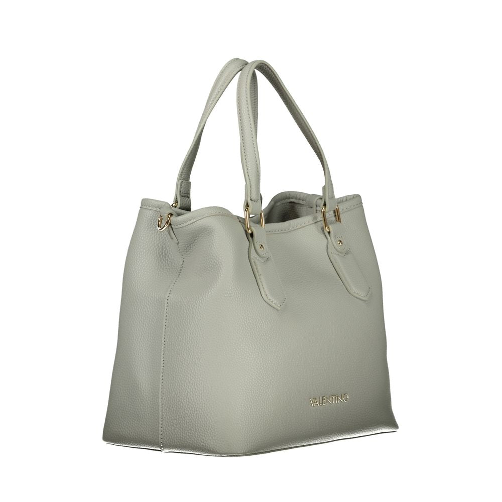 Mario Valentino Gray Leather-Finish Handbag with Adjustable Strap